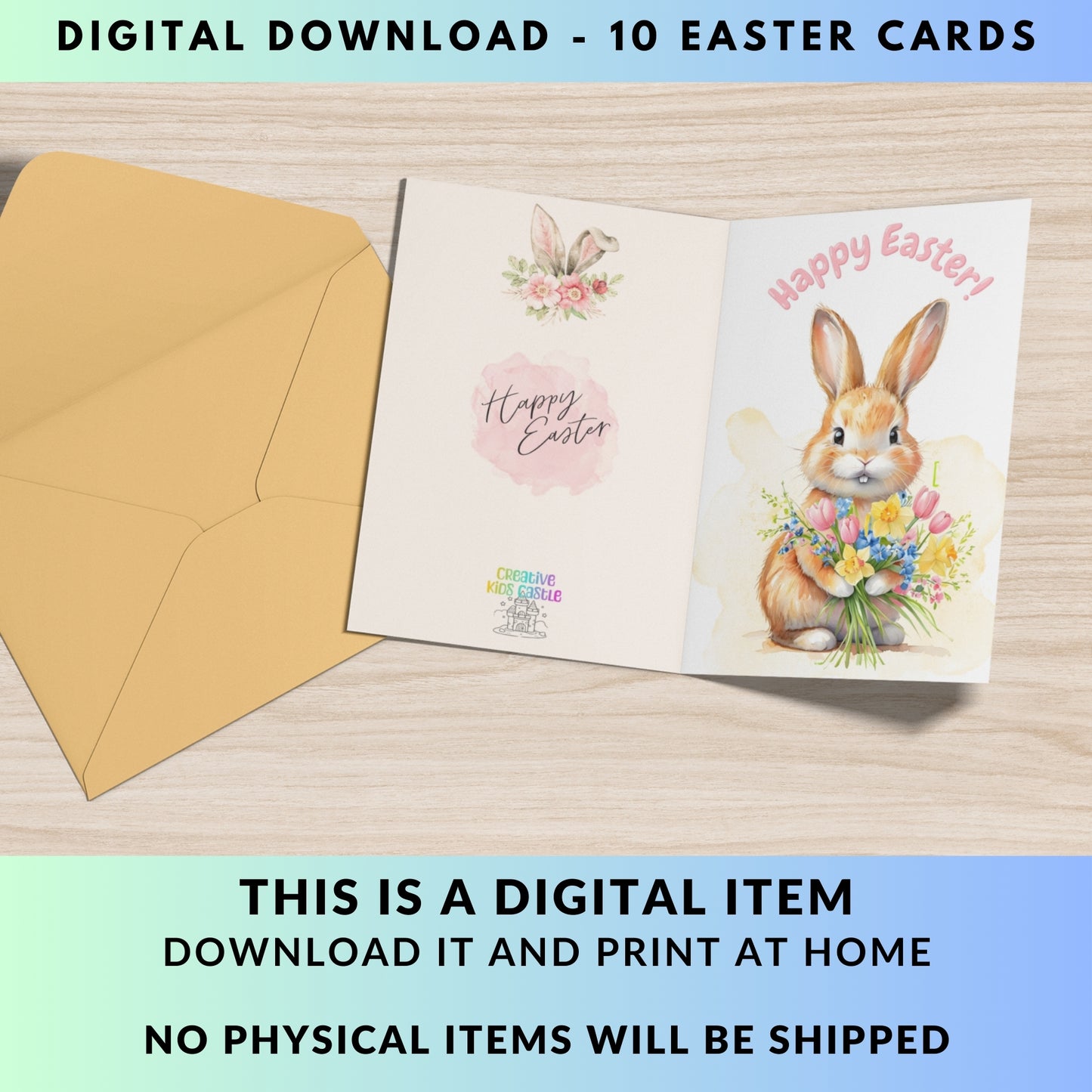 10 Adorable Watercolor Bunnies & Flowers Printable Easter Cards