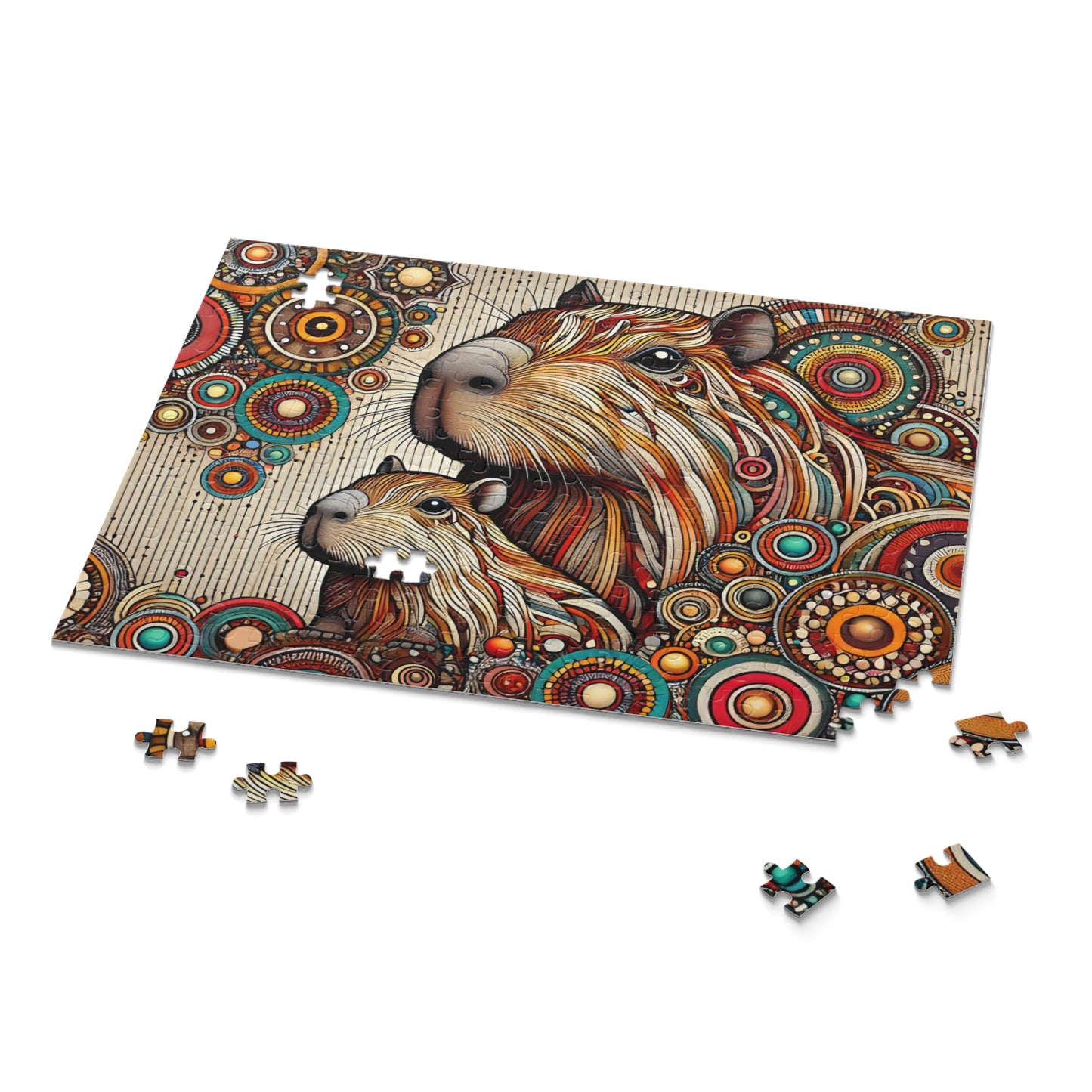 Capybara Mom and Baby Dot Art Puzzle (120, 252, 500-Piece)