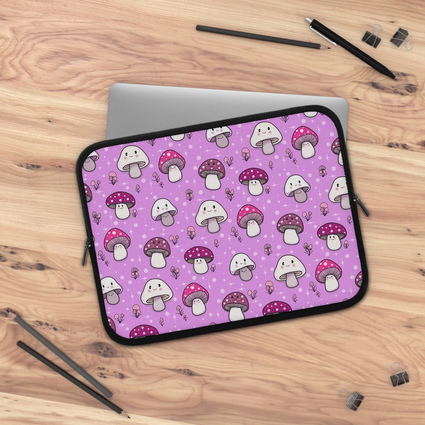 Happy Fungi Cottagecore Magenta Laptop Sleeve or Tablet Cover