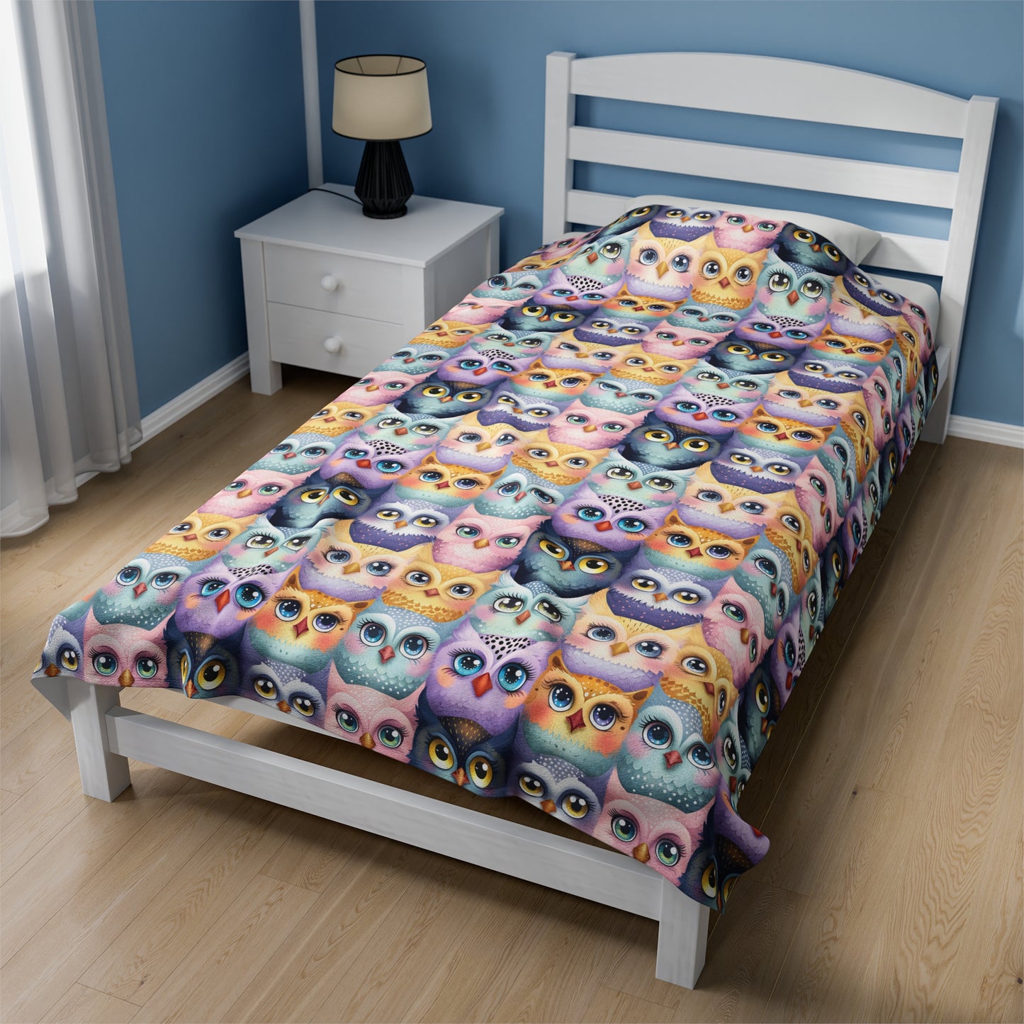 Pastel Parliament of Owls Cozy Velveteen Plush Blanket