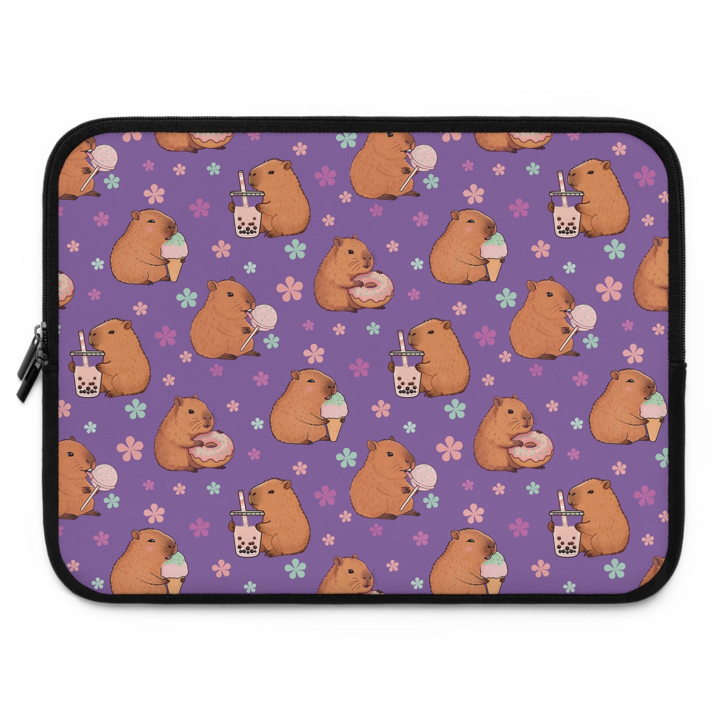 Cute Sweets Loving Capybara Purple Laptop Sleeve