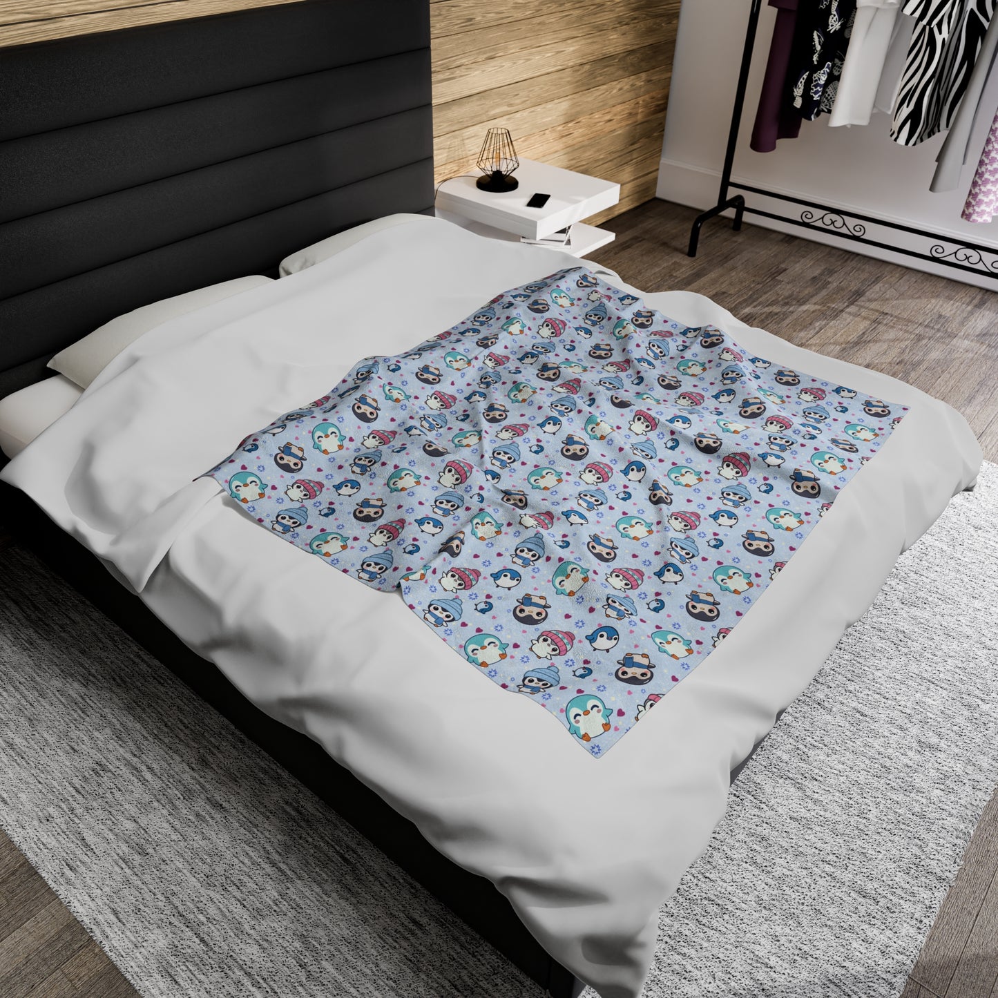 Cute Winter Penguin Cozy Velveteen Plush Blanket