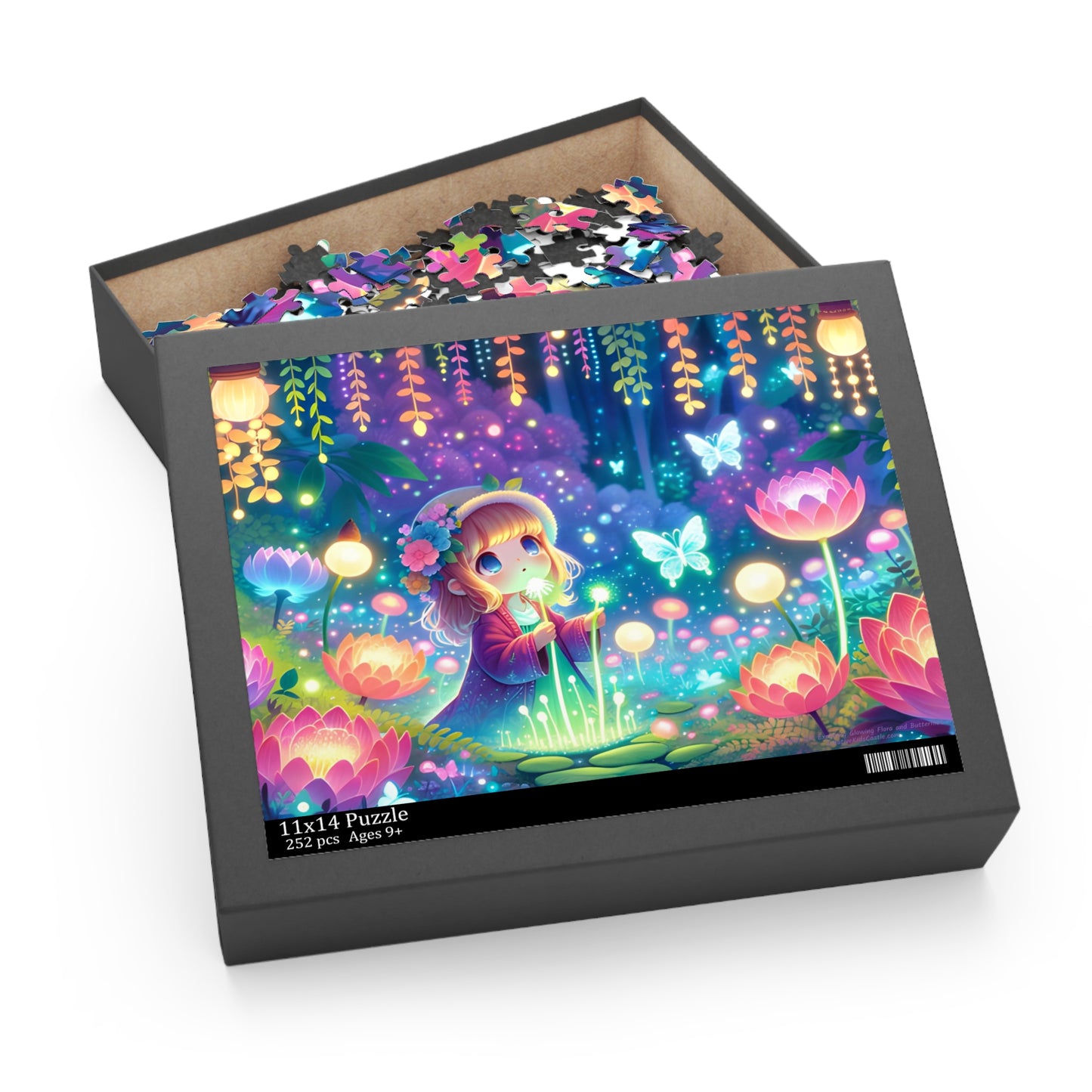 Kawaii Girl Exploring Glowing Flora and Butterflies Jigsaw Puzzle