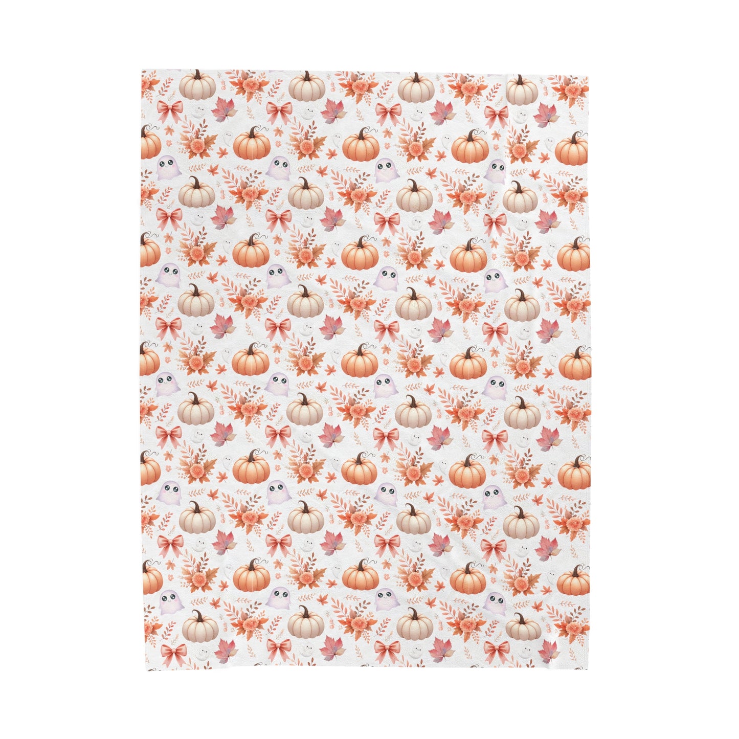 Cute Coquette Pumpkin & Ghost Pattern Cozy Fall Velveteen Plush Blanket
