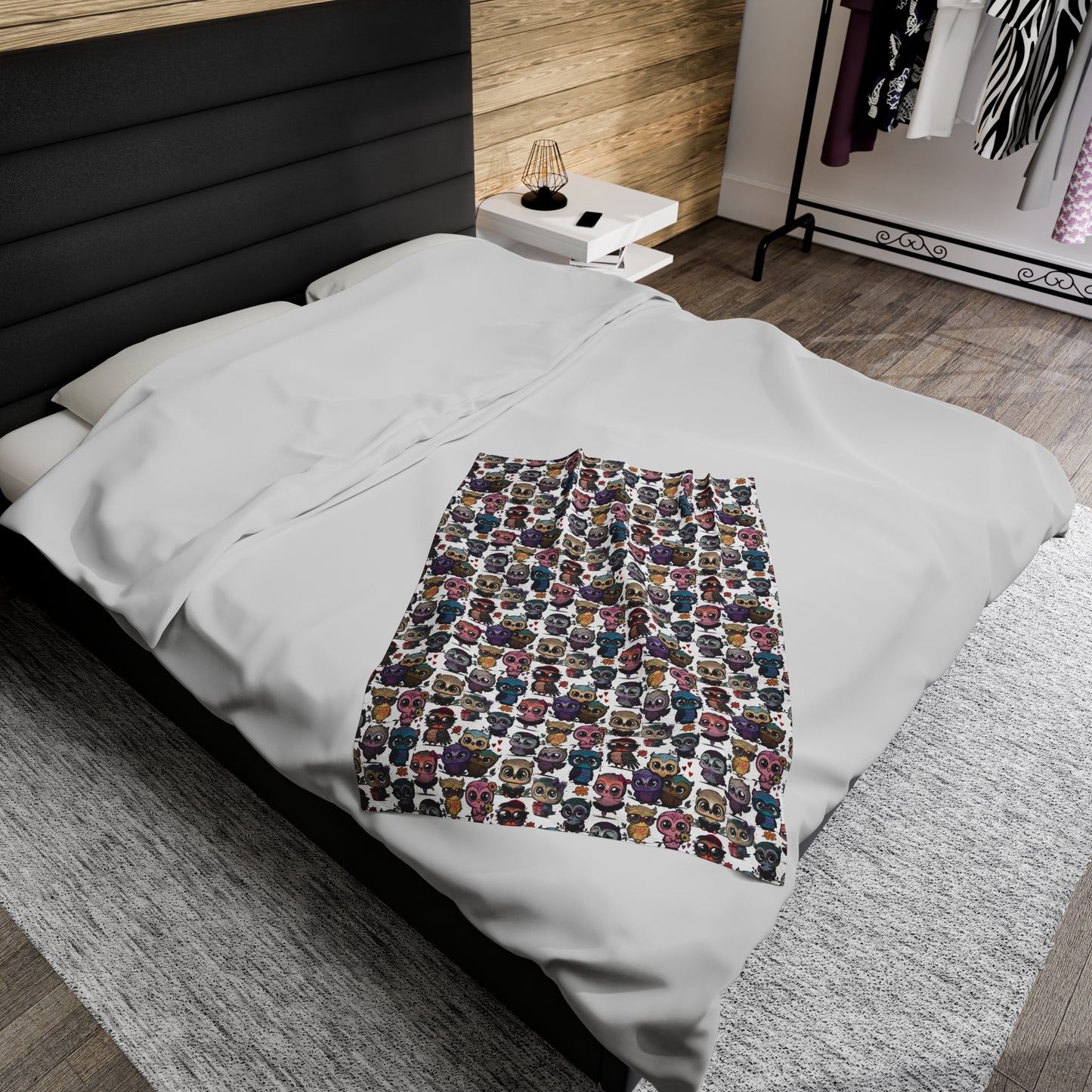 Cute Flock of Owls Cozy Velveteen Plush Blanket