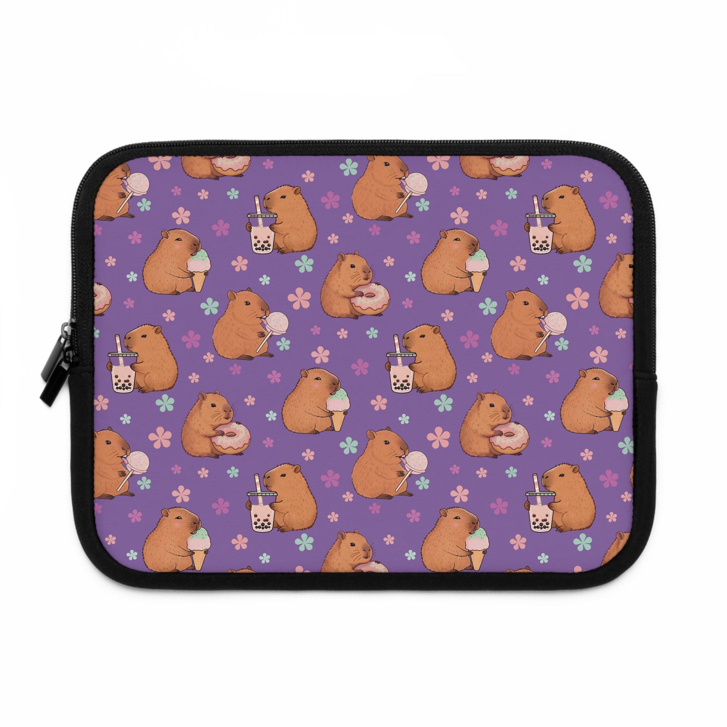Cute Sweets Loving Capybara Purple Laptop Sleeve