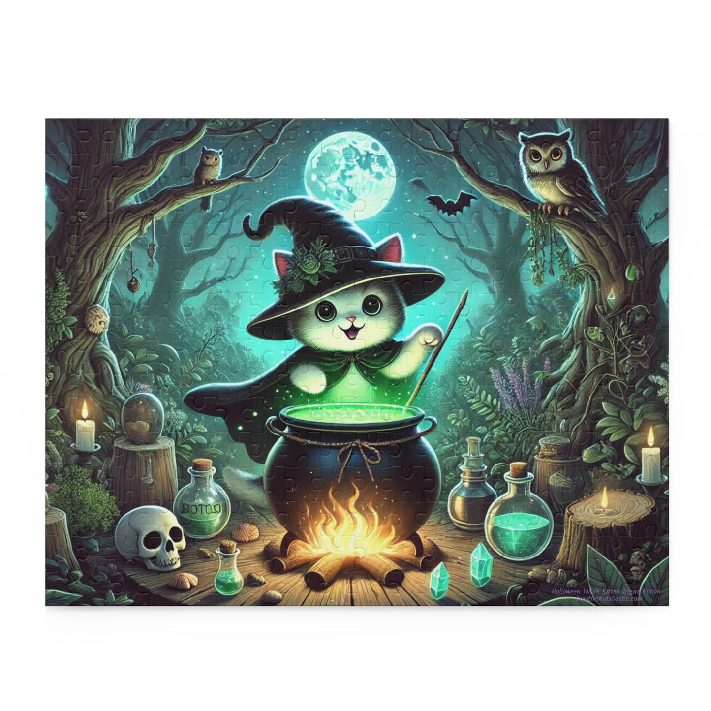 Halloween Witch Kitten Brews Potion Jigsaw Puzzle (120, 252, 500-Pieces)