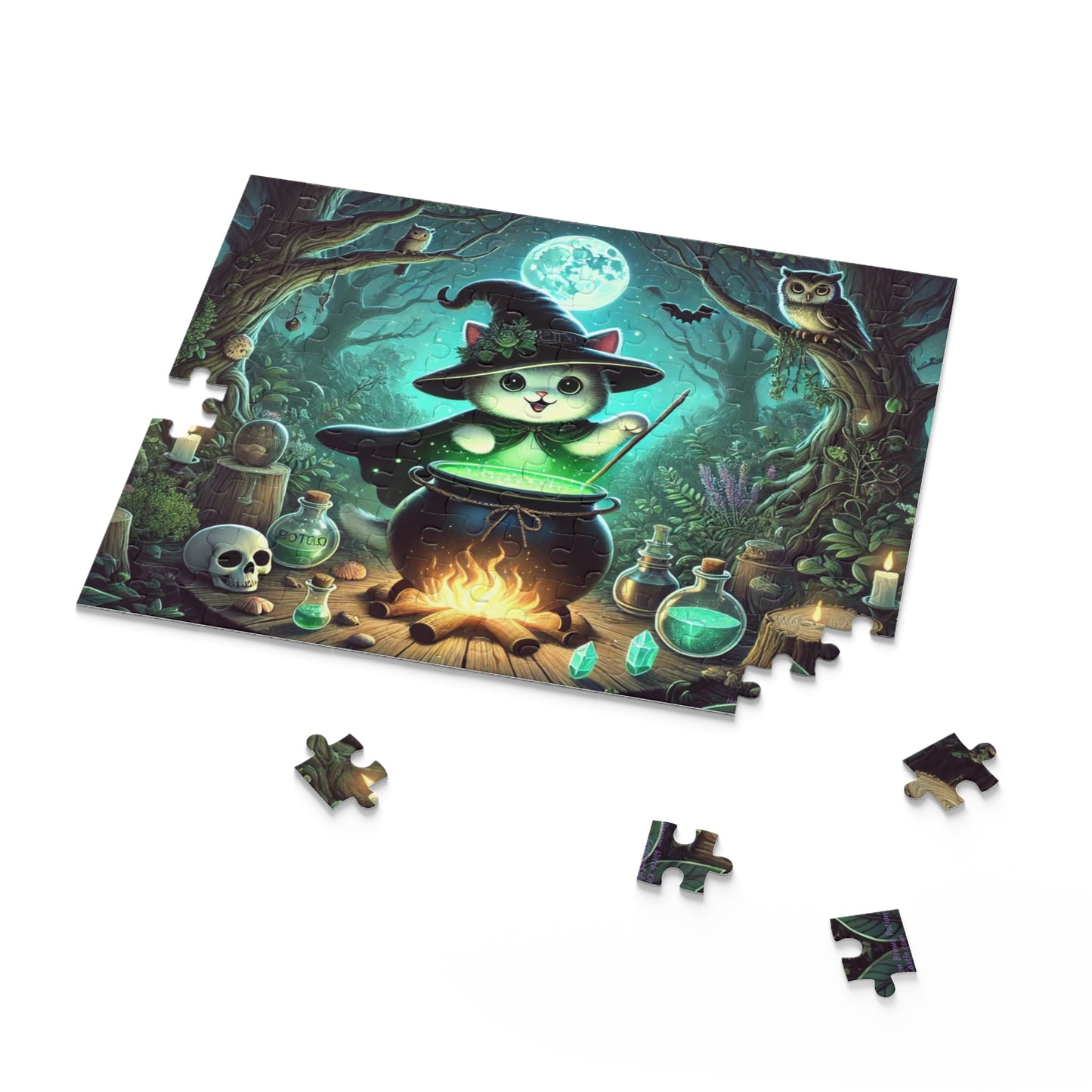 Halloween Witch Kitten Brews Potion Jigsaw Puzzle (120, 252, 500-Pieces) 10" × 8" (120 pcs)