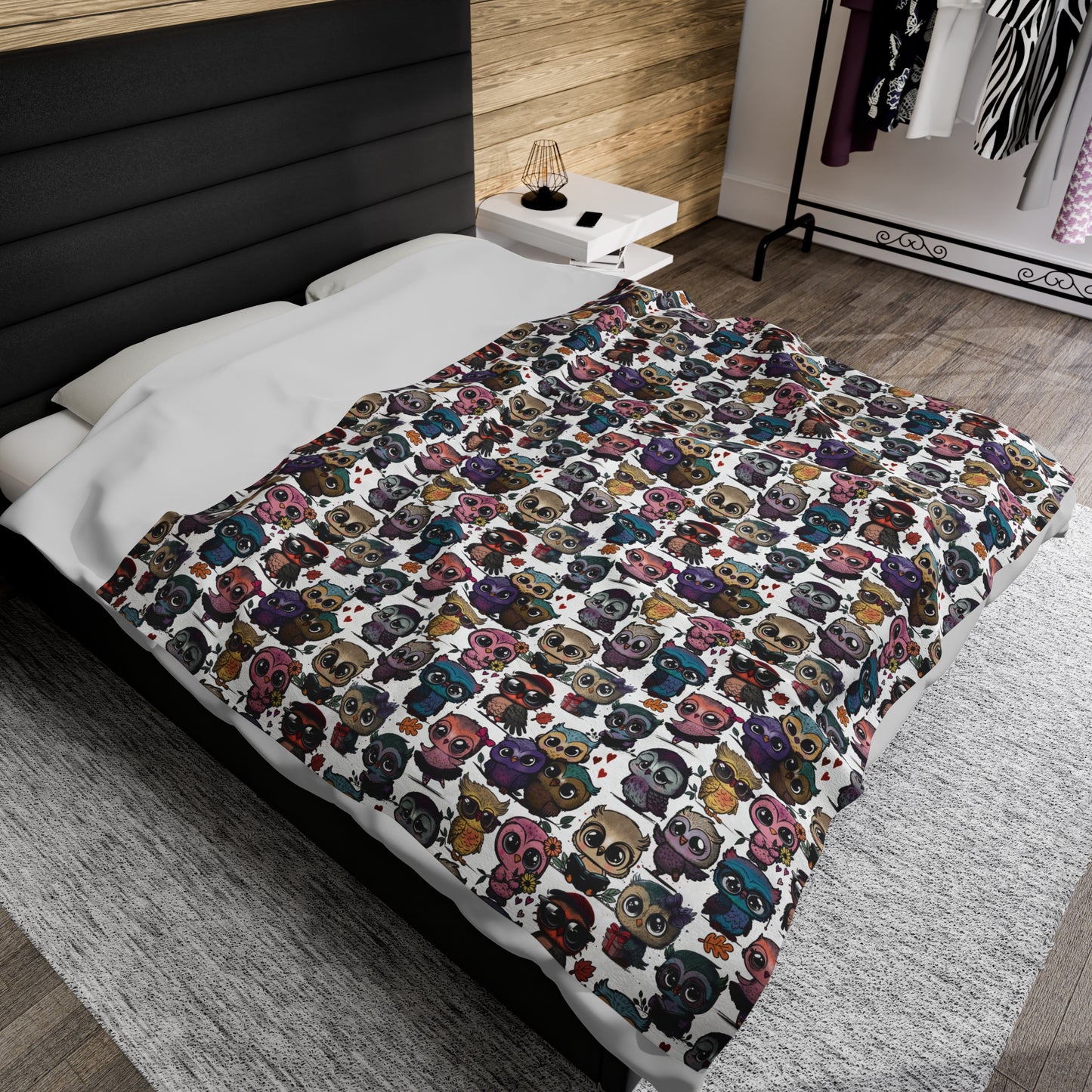 Cute Flock of Owls Cozy Velveteen Plush Blanket