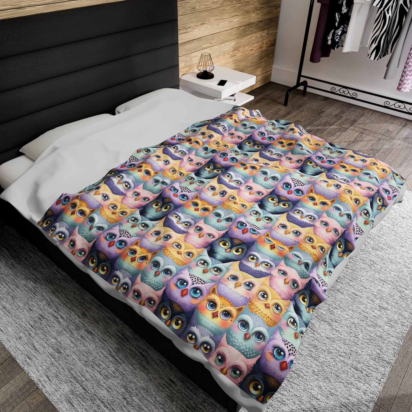Pastel Parliament of Owls Cozy Velveteen Plush Blanket