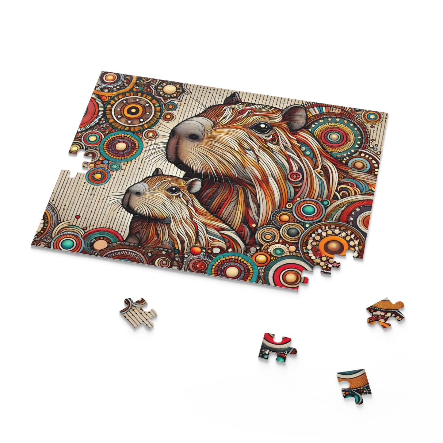 Capybara Mom and Baby Dot Art Puzzle (120, 252, 500-Piece) 10" × 8" (120 pcs)