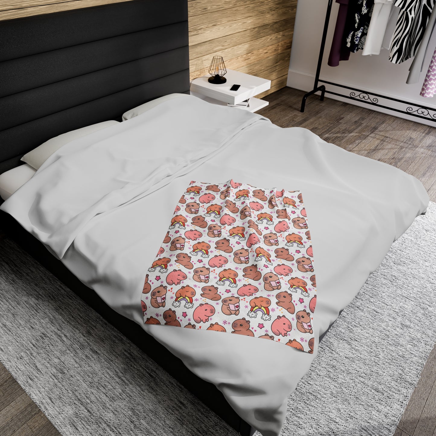 Cuddly Kawaii Capybara Cozy Velveteen Plush Blanket