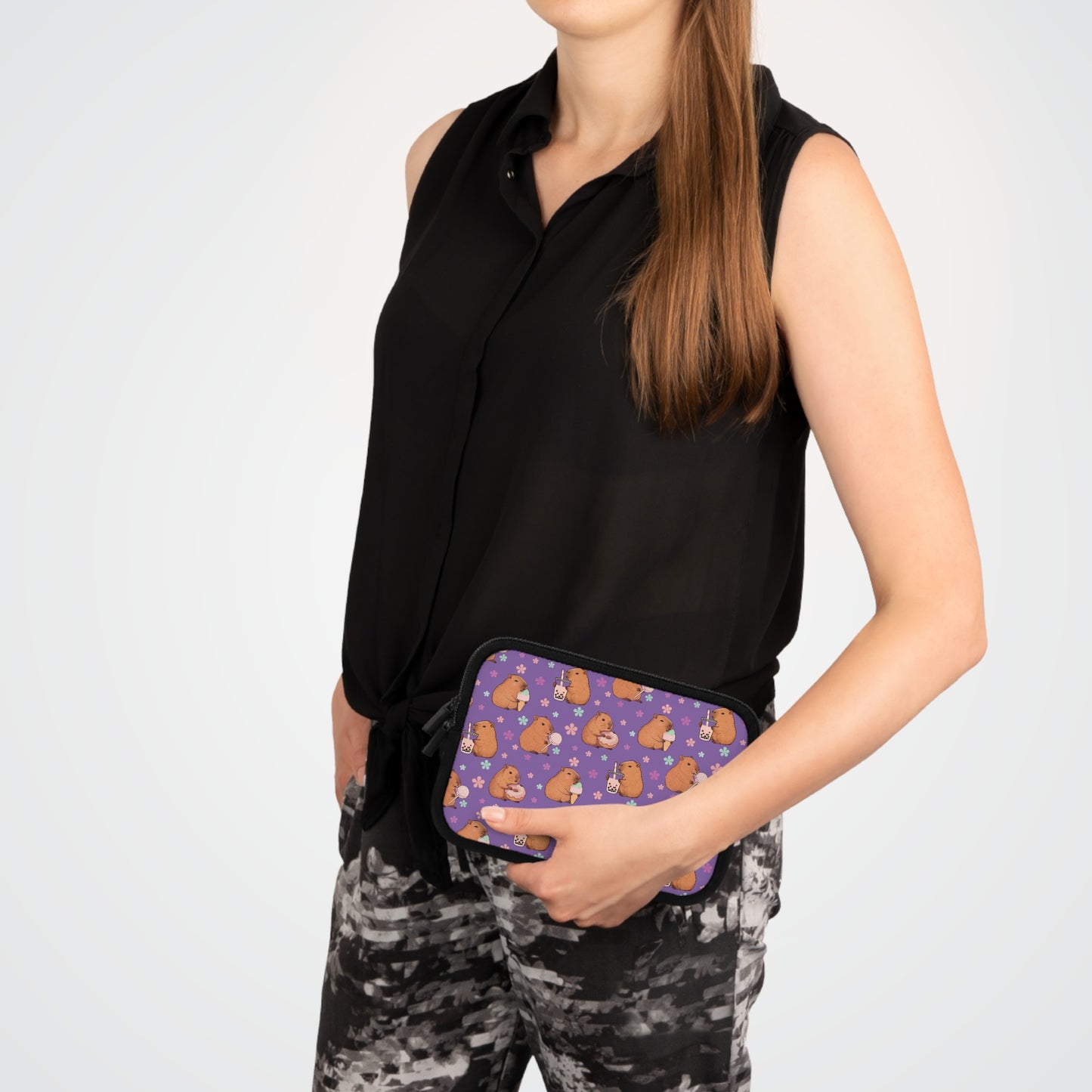 Cute Sweets Loving Capybara Purple Laptop Sleeve