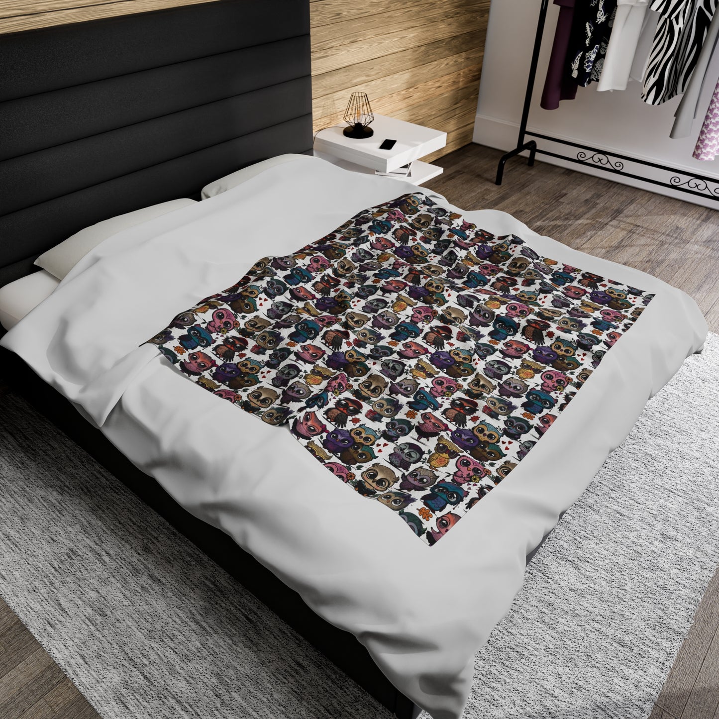 Cute Flock of Owls Cozy Velveteen Plush Blanket