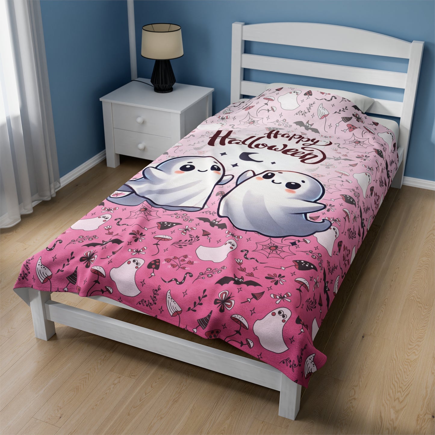 Dancing Cute Ghosts Pink Happy Halloween Cozy Velveteen Plush Blanket