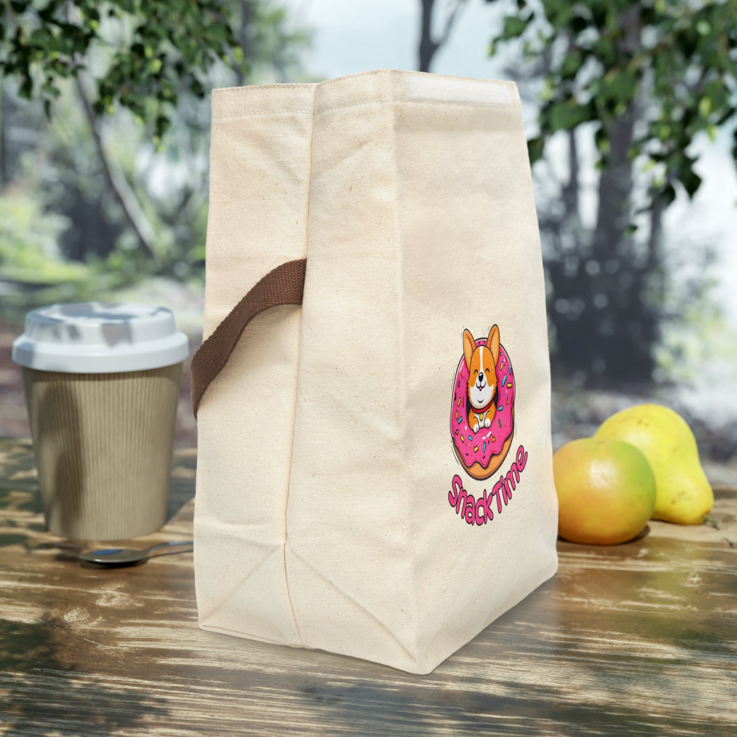 Corgi Donut Snack Time Canvas Lunch Bag