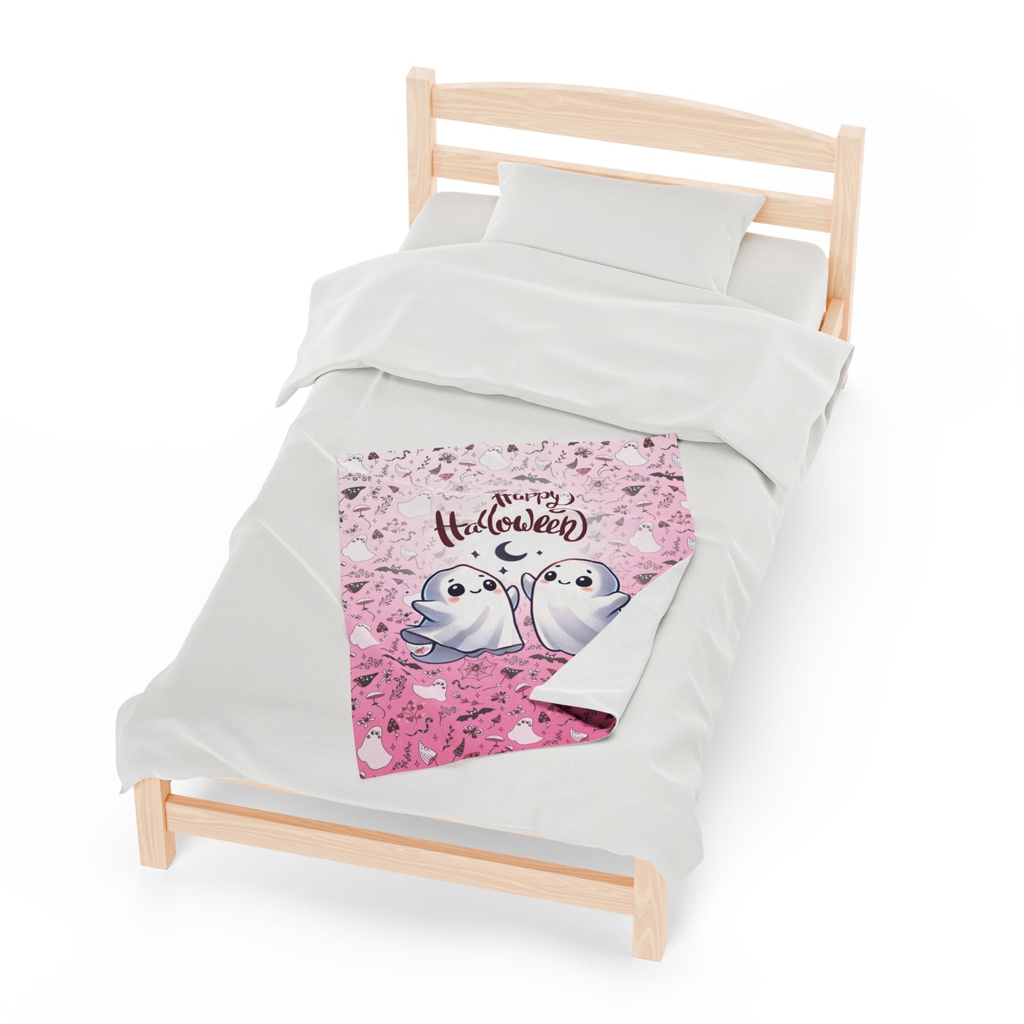 Dancing Cute Ghosts Pink Happy Halloween Cozy Velveteen Plush Blanket