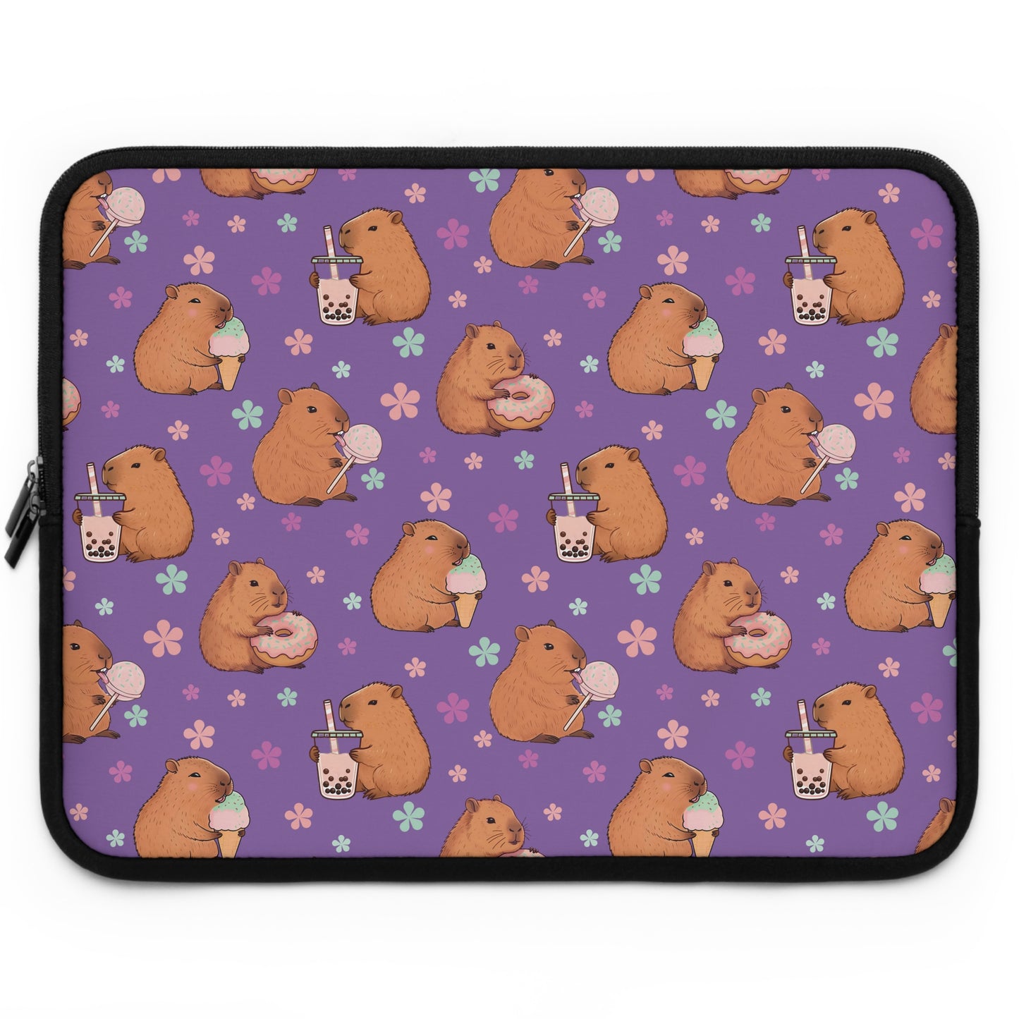 Cute Sweets Loving Capybara Purple Laptop Sleeve