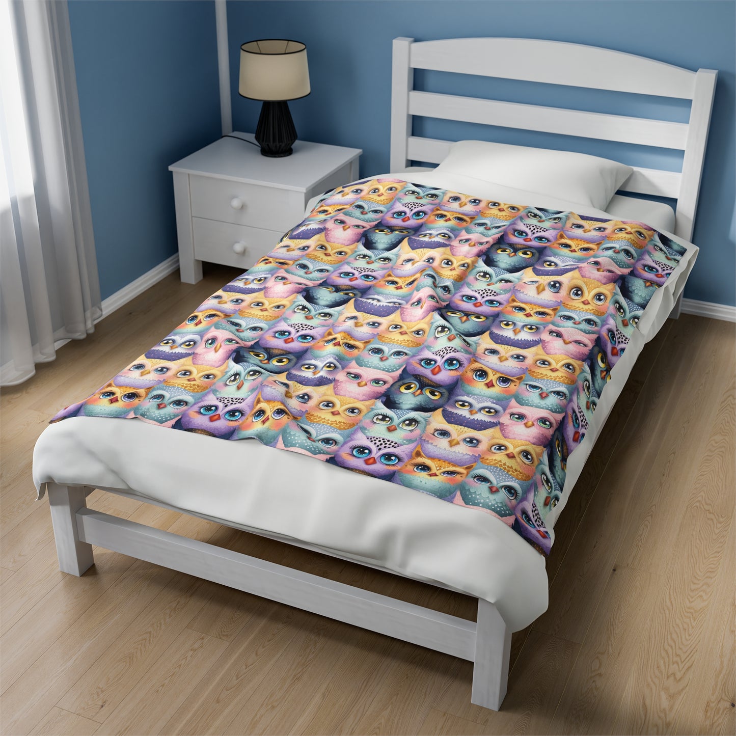 Pastel Parliament of Owls Cozy Velveteen Plush Blanket