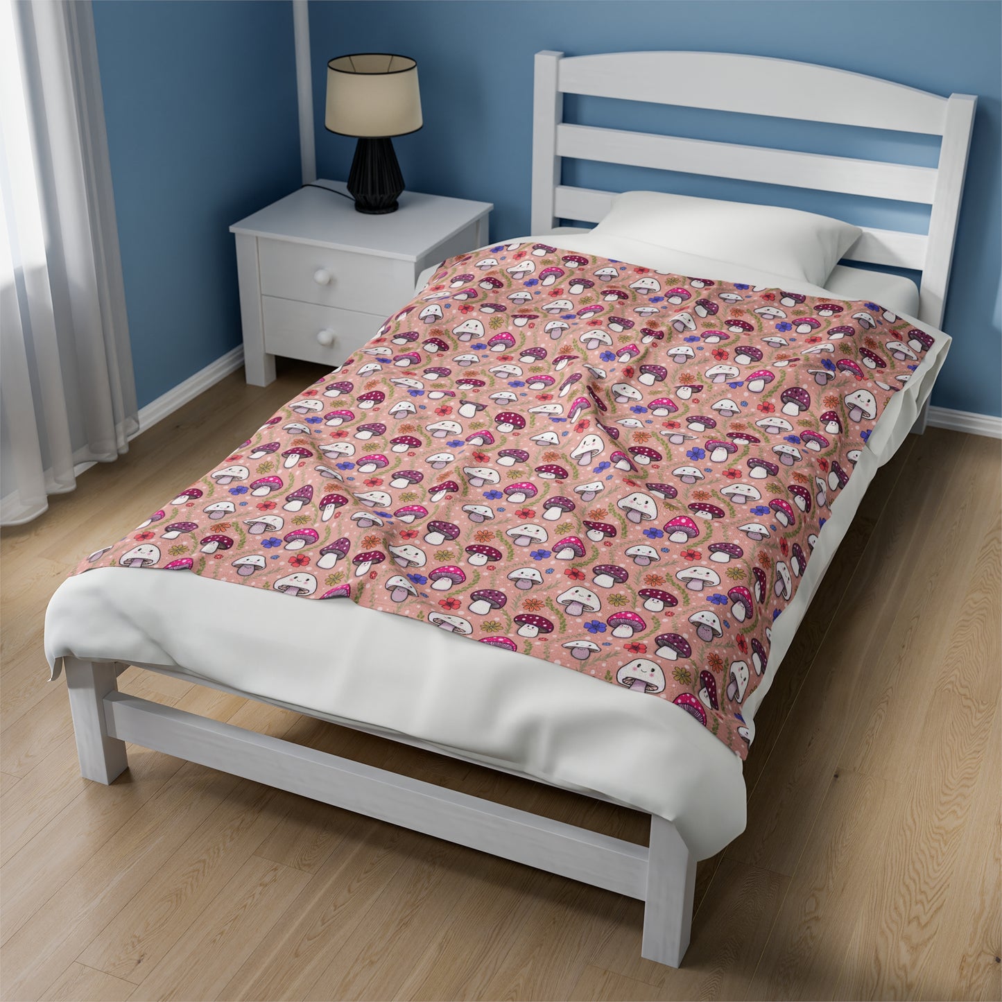Happy Fungi Flowery Cottagecore Cozy Plush Blanket