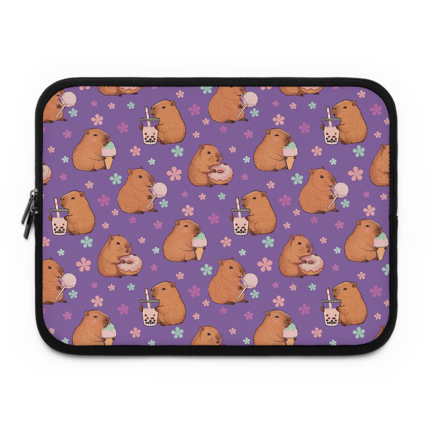 Cute Sweets Loving Capybara Purple Laptop Sleeve