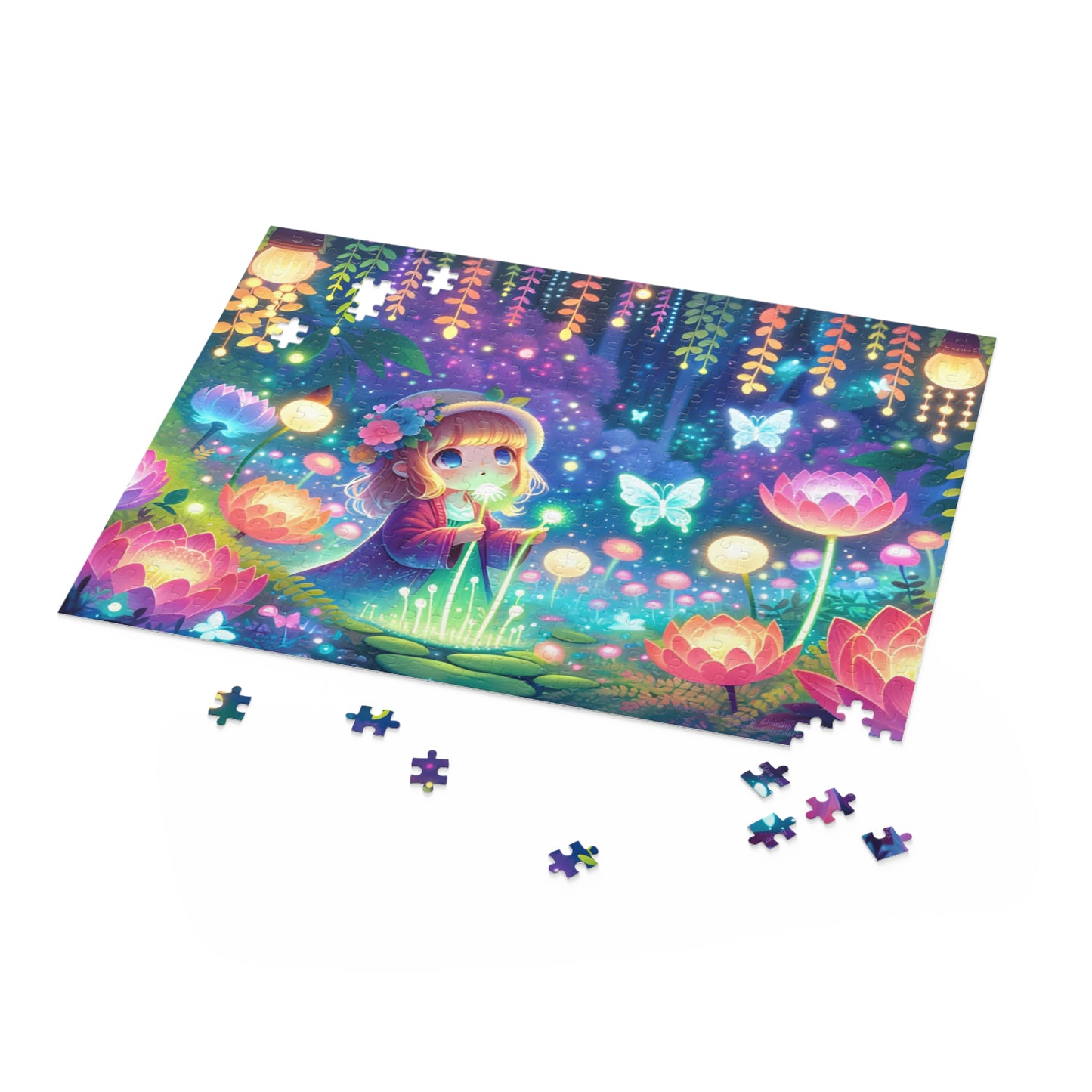 Kawaii Girl Exploring Glowing Flora and Butterflies Jigsaw Puzzle