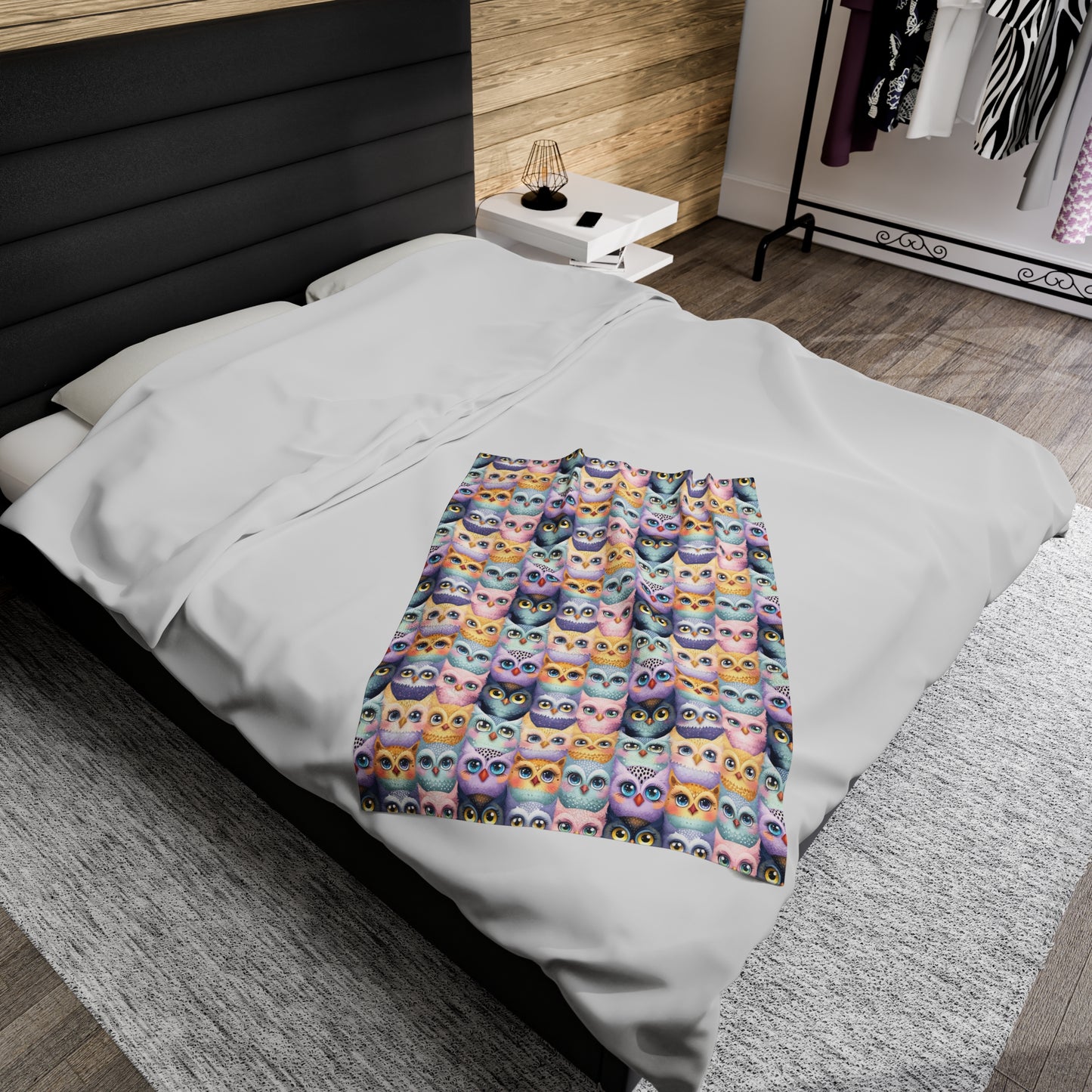 Pastel Parliament of Owls Cozy Velveteen Plush Blanket