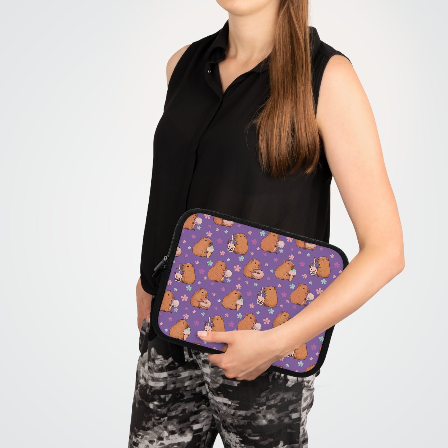 Cute Sweets Loving Capybara Purple Laptop Sleeve