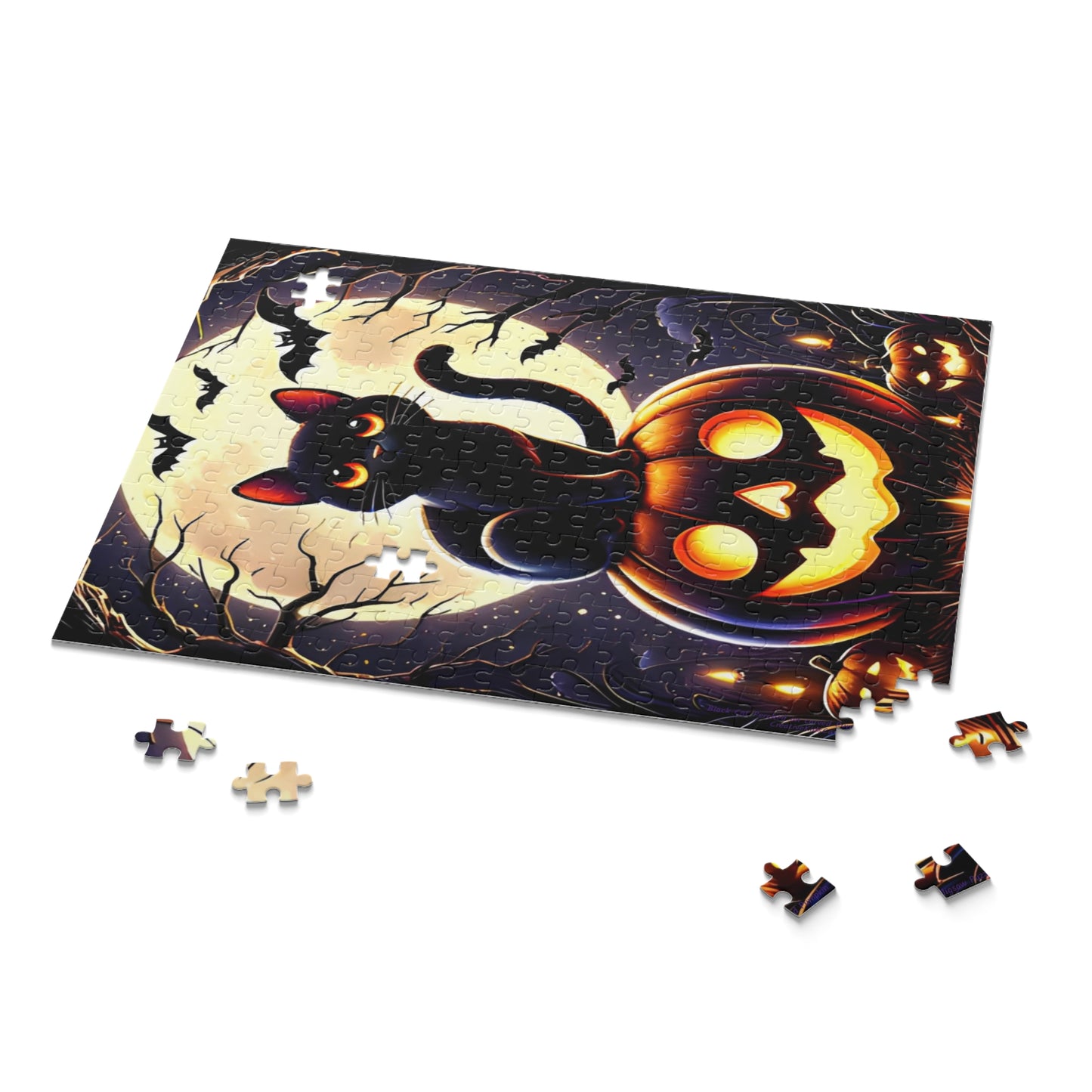 Cute Black Cat Perched on a Carved Pumpkin Halloween Jigsaw Puzzle 14" × 11" (252 pcs)