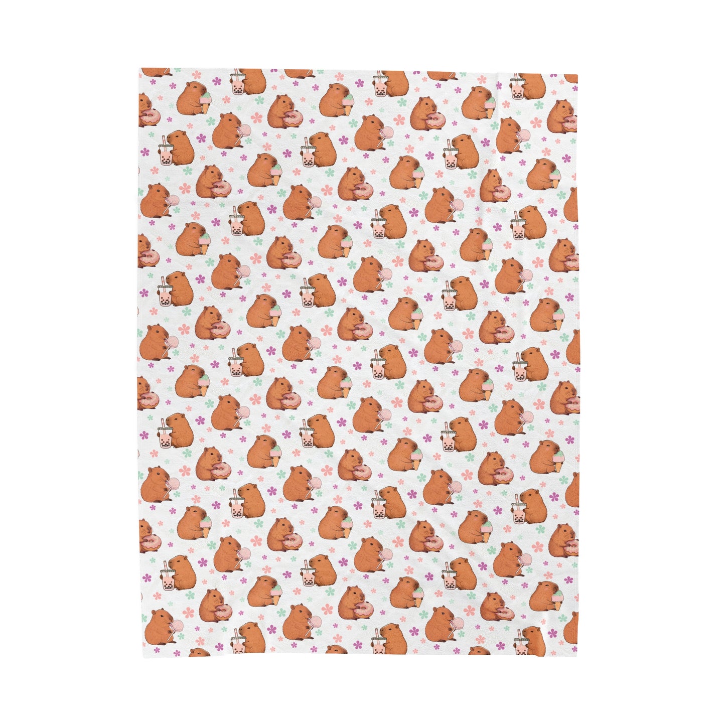 Sweets Loving Capybara Cozy Velveteen Plush Blanket