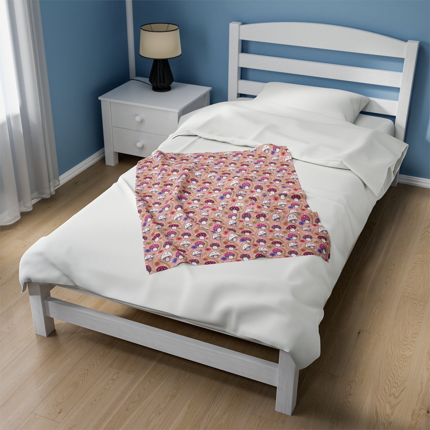 Happy Fungi Flowery Cottagecore Cozy Plush Blanket