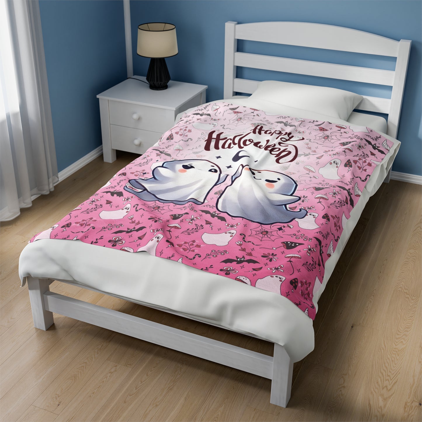 Dancing Cute Ghosts Pink Happy Halloween Cozy Velveteen Plush Blanket