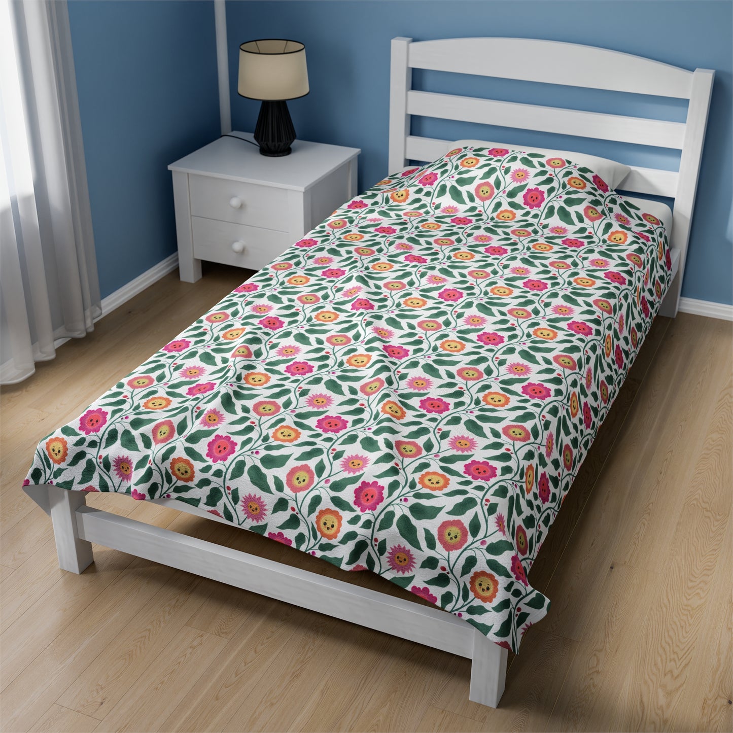 Happy Trailing Kawaii Flower Cottagecore Cozy Plush Blanket