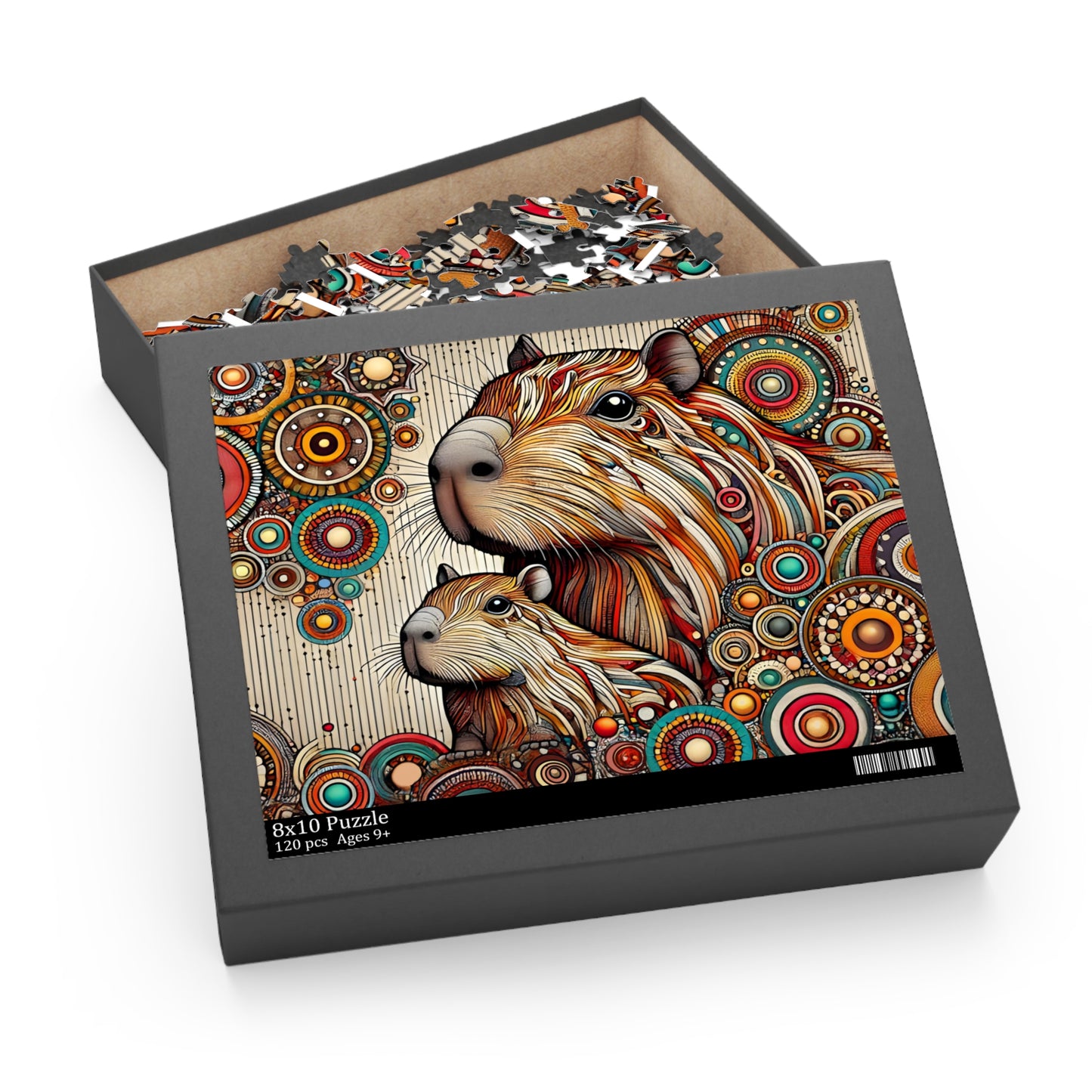 Capybara Mom and Baby Dot Art Puzzle (120, 252, 500-Piece)
