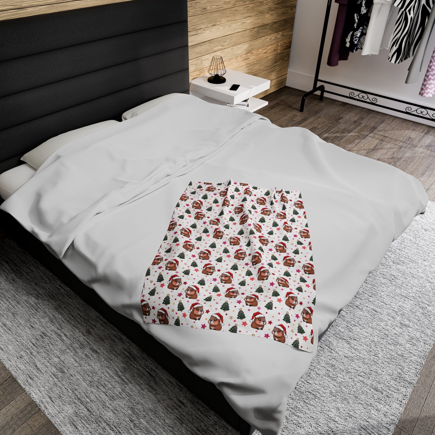 Cute Christmas Capybaras Cozy Velveteen Plush Blanket