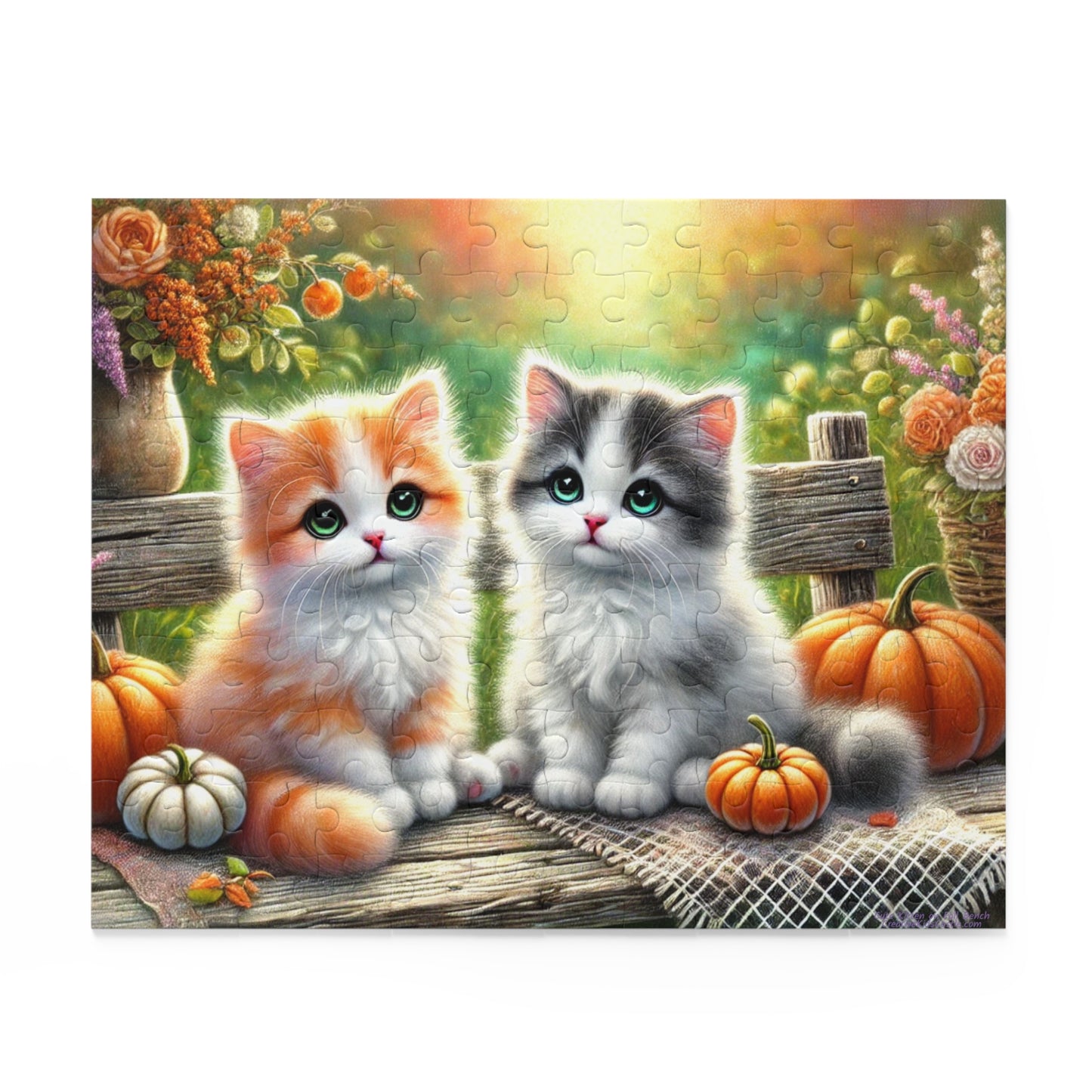 Cute Kittens on Fall Bench Halloween Autumn Puzzle (120, 252, 500-Pieces)