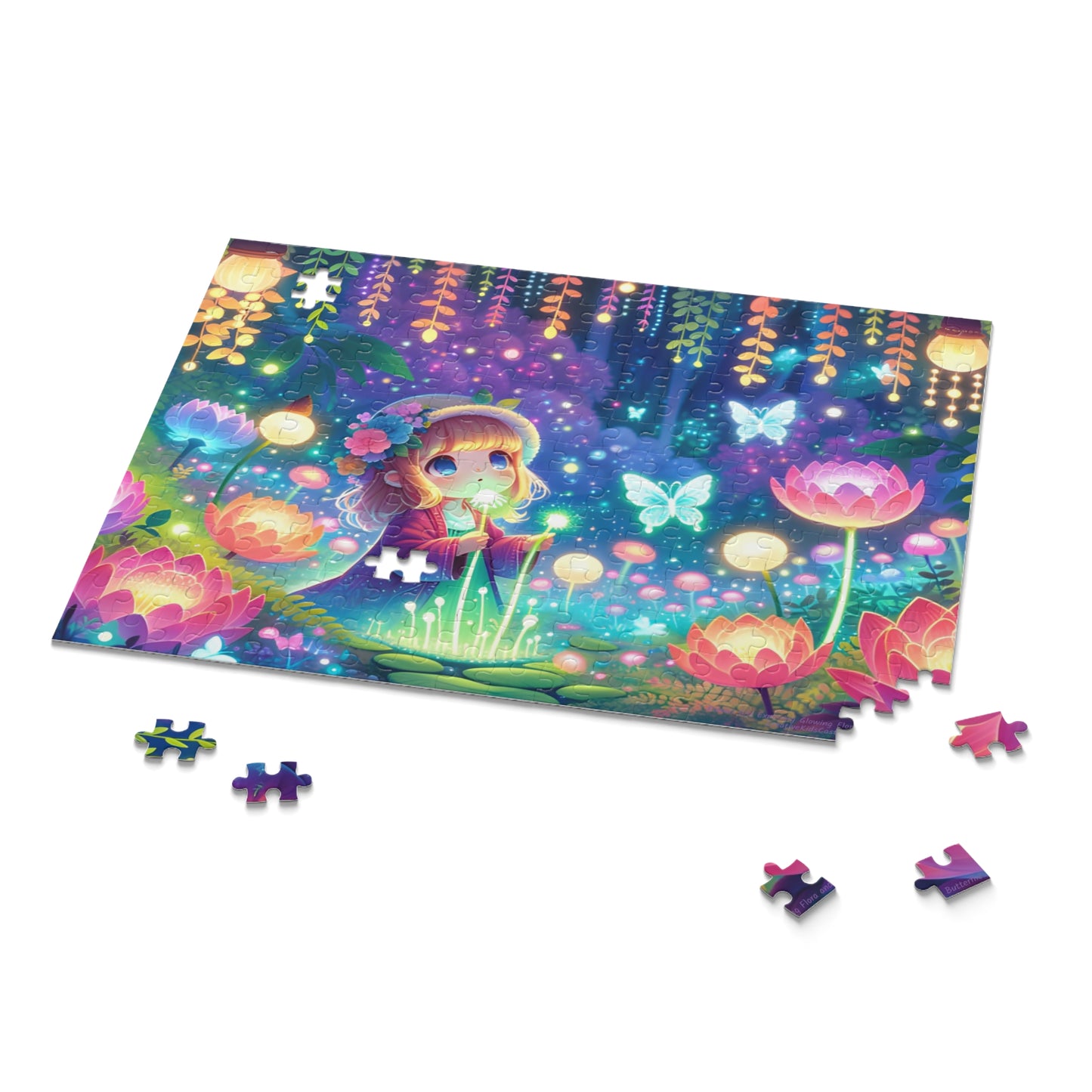 Kawaii Girl Exploring Glowing Flora and Butterflies Jigsaw Puzzle