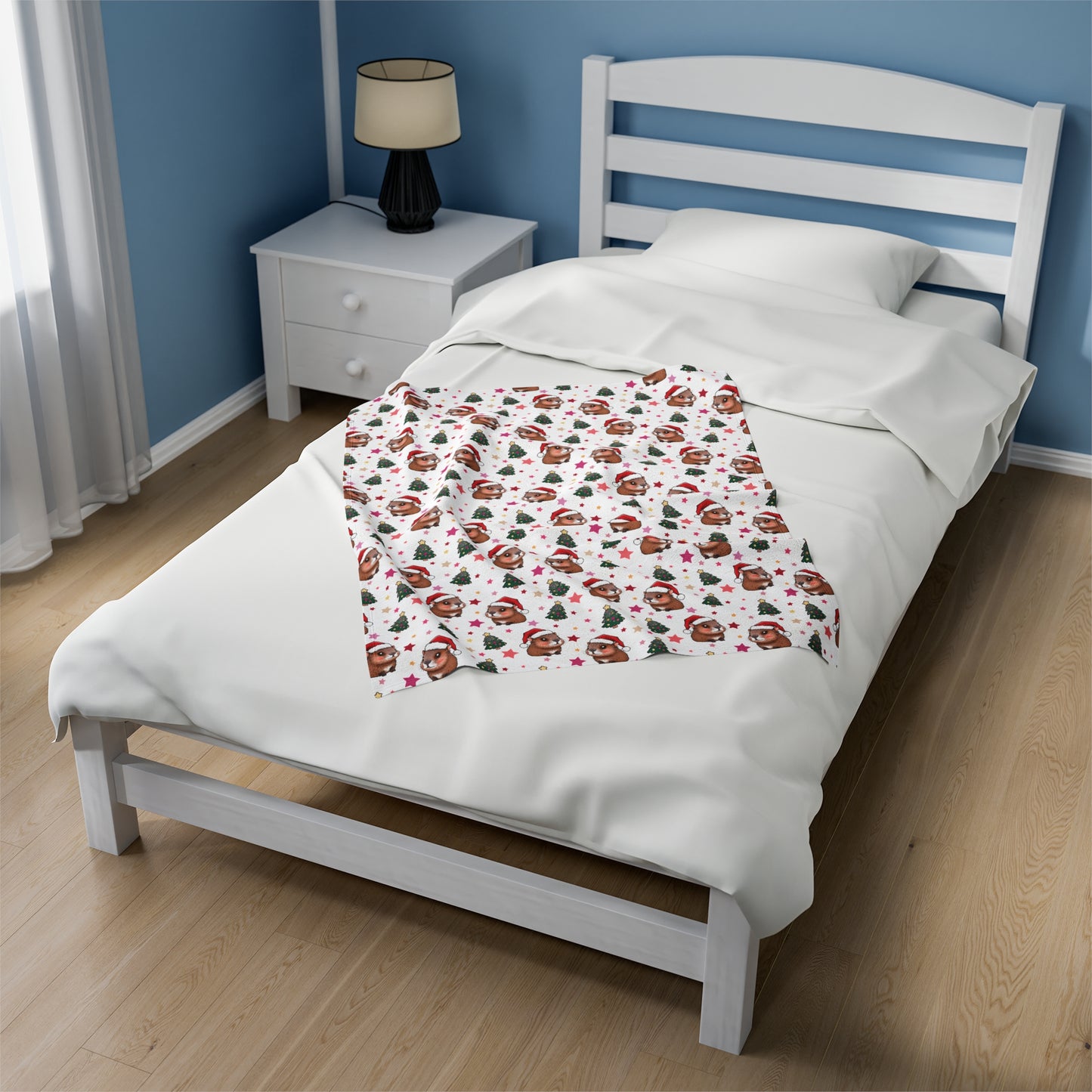Cute Christmas Capybaras Cozy Velveteen Plush Blanket