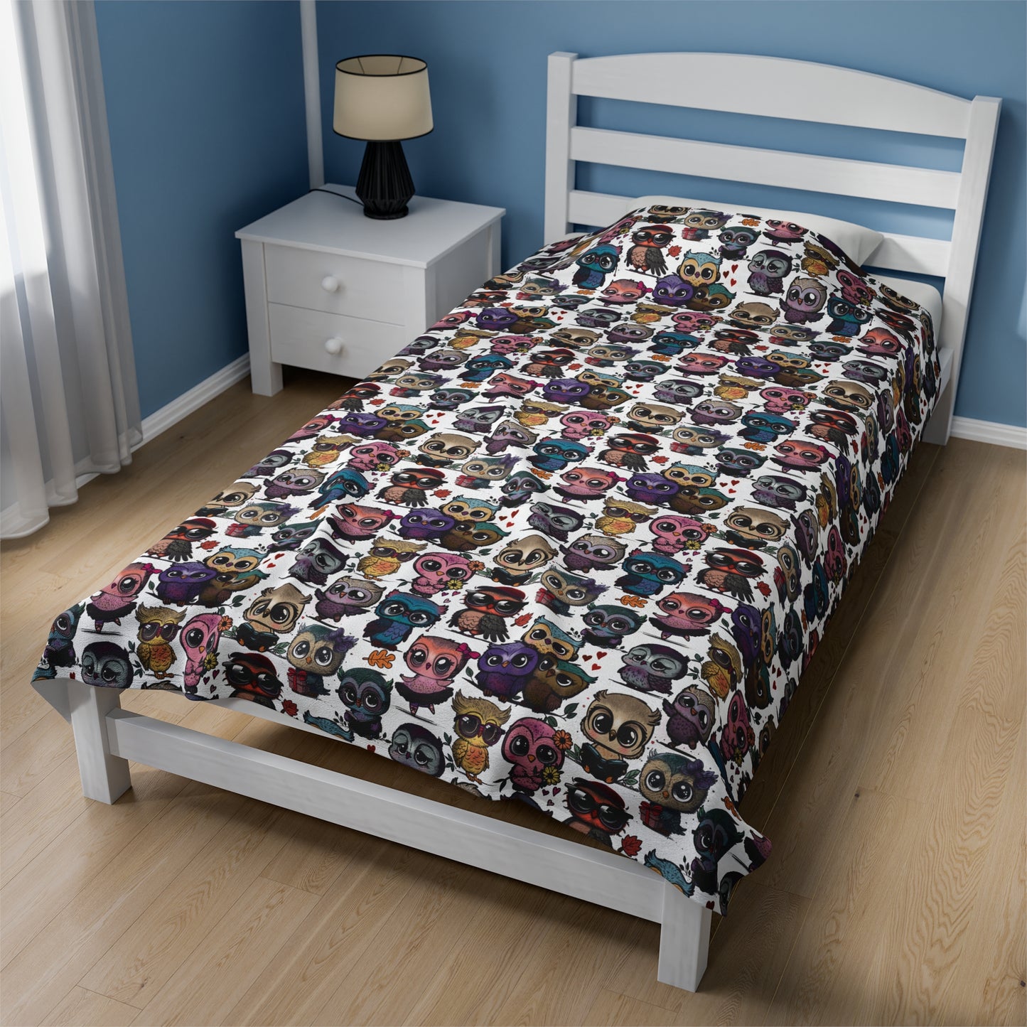 Cute Flock of Owls Cozy Velveteen Plush Blanket