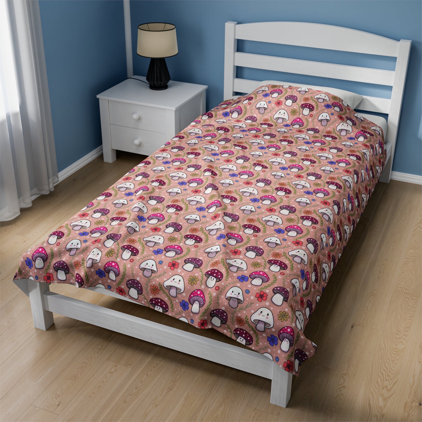 Happy Fungi Flowery Cottagecore Cozy Plush Blanket