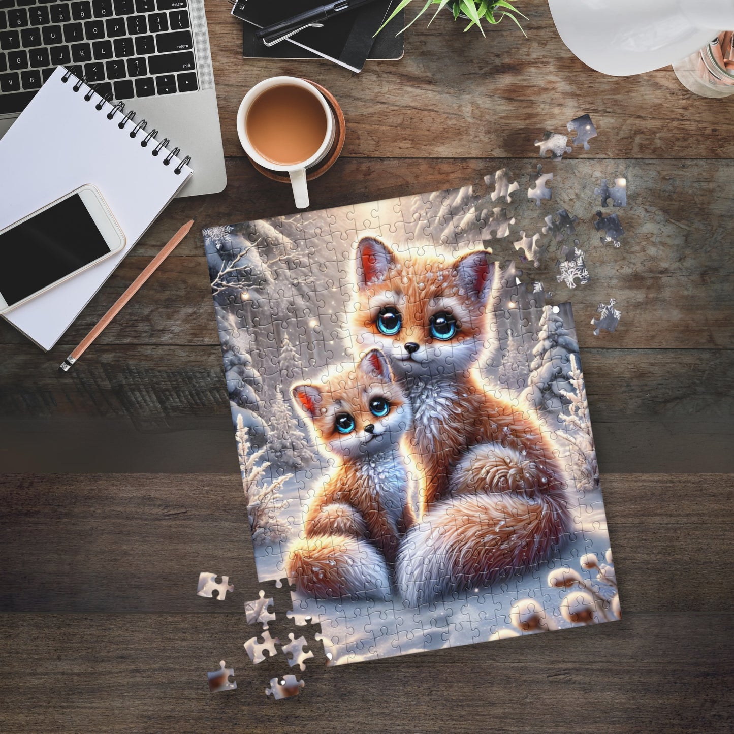Magical Foxes in Winter Landscape Jigsaw Puzzle (120, 252, 500 Pieces)