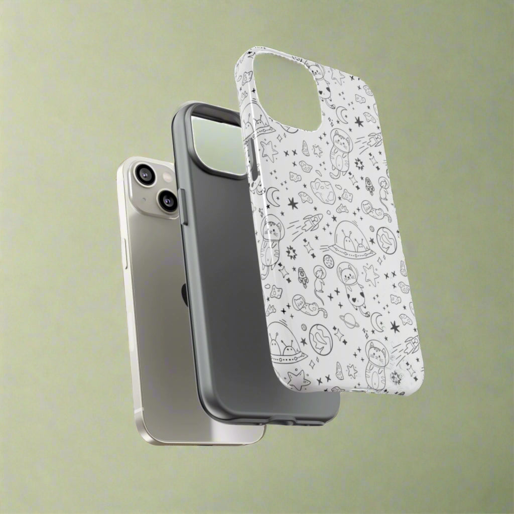 Cosmic Space Cats Doodle Tough iPhone Case
