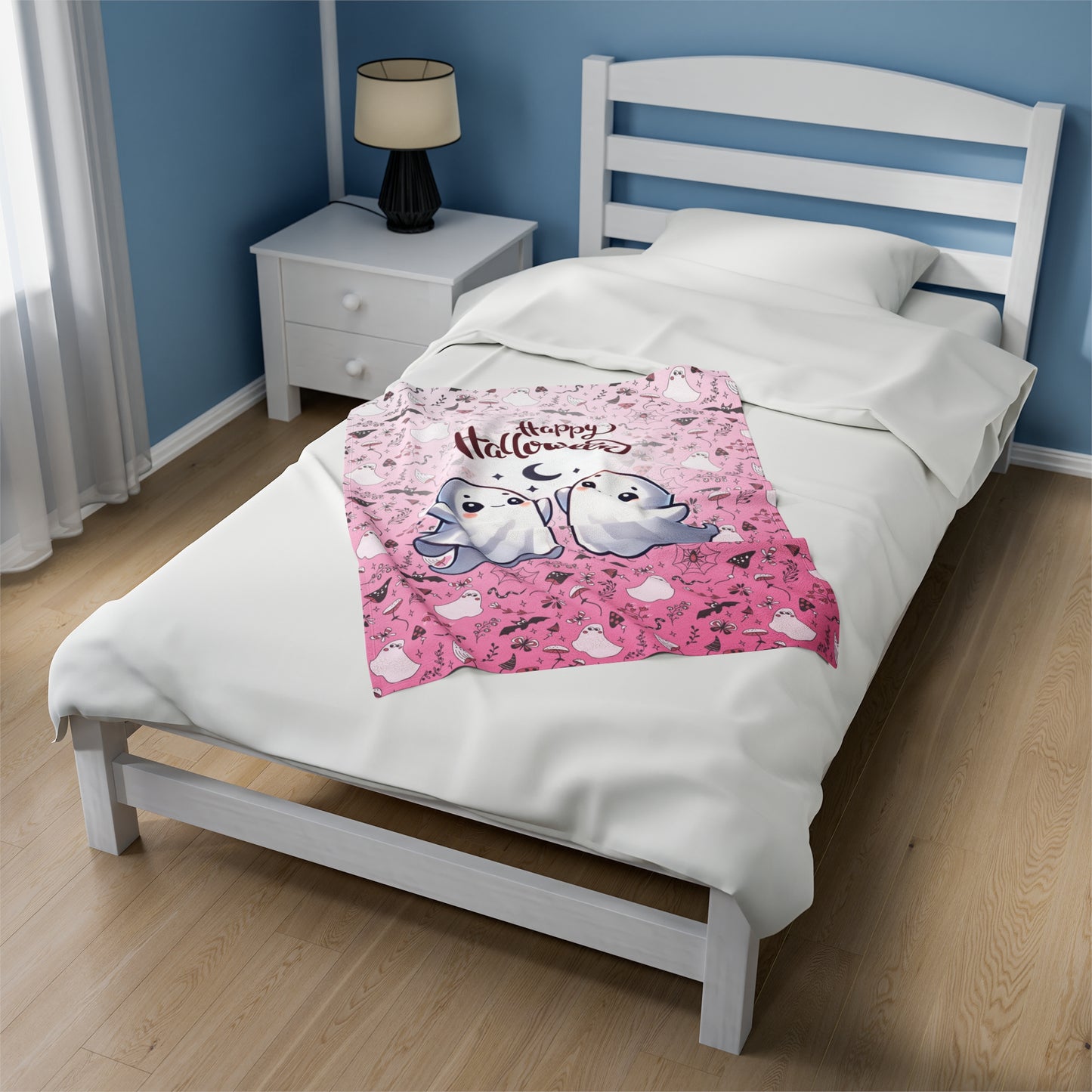 Dancing Cute Ghosts Pink Happy Halloween Cozy Velveteen Plush Blanket