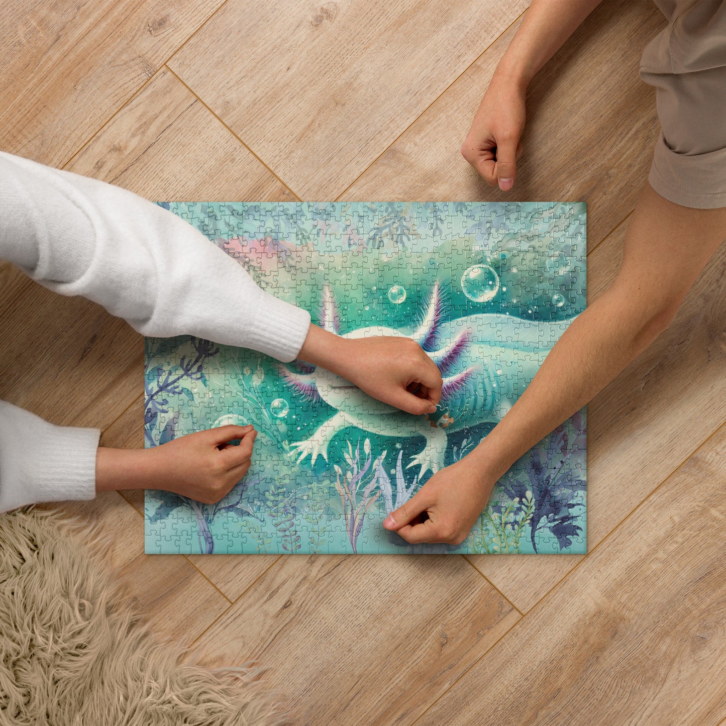 Whimsical Watercolor Axolotl Jigsaw Puzzle (120, 252, 500-Piece)
