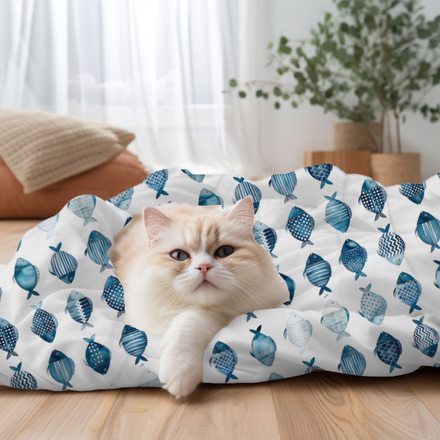 Blue School of Fish Cozy Plush Picnic Blanket