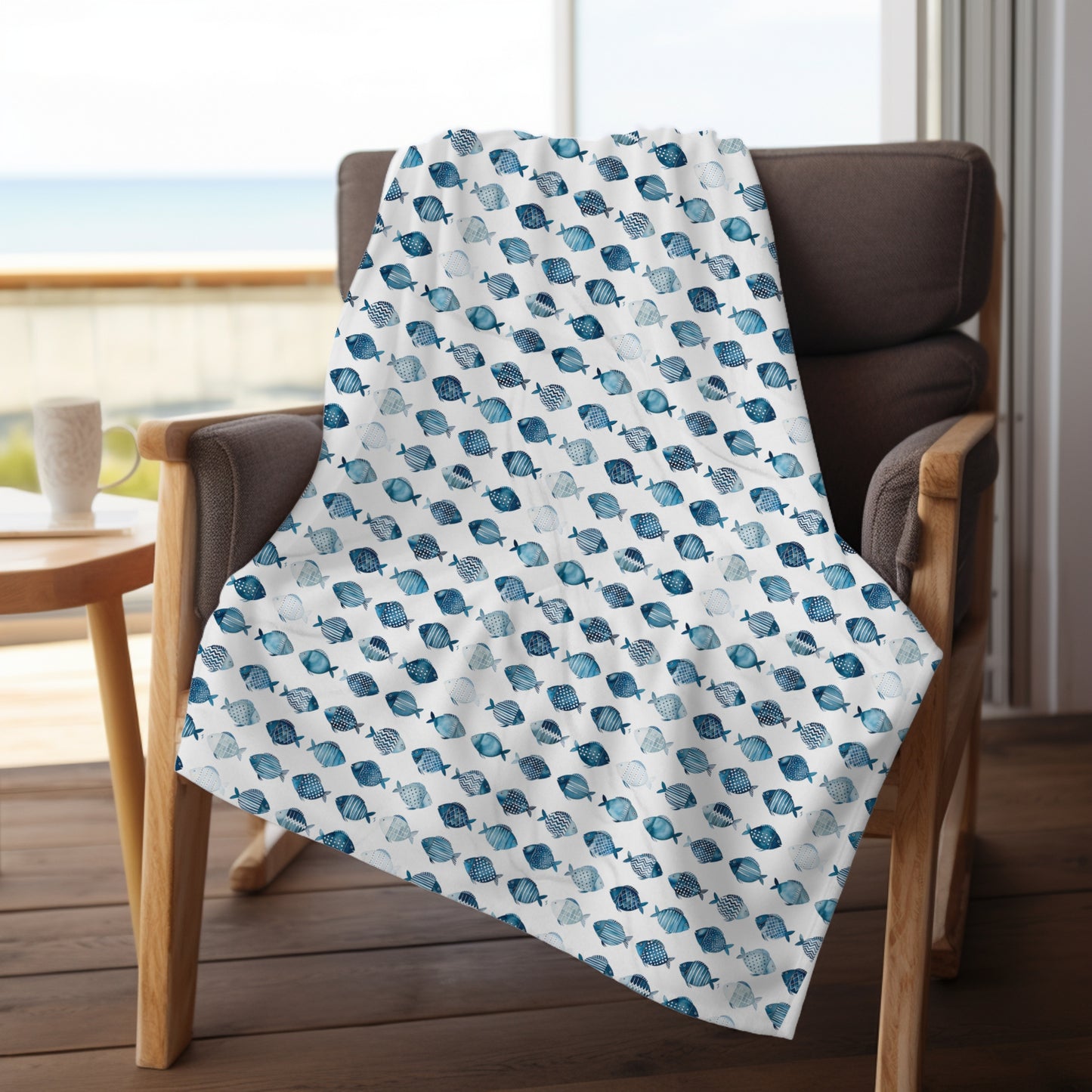 Blue School of Fish Cozy Plush Picnic Blanket