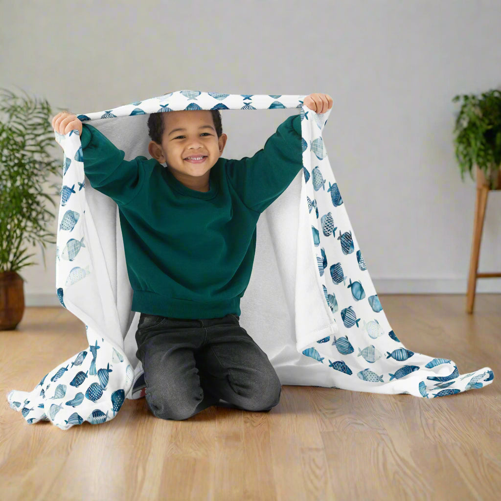 Blue School of Fish Cozy Plush Picnic Blanket