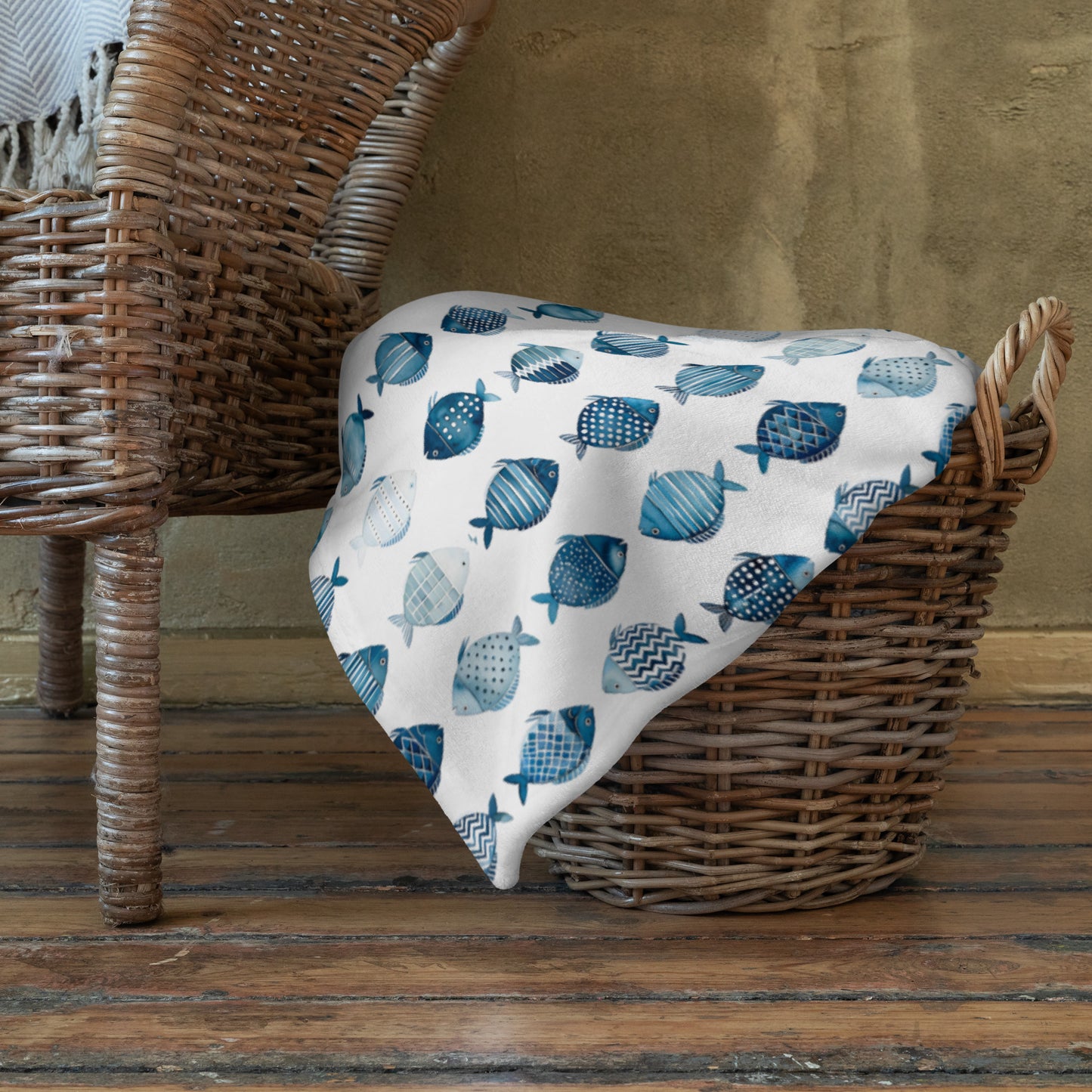 Blue School of Fish Cozy Plush Picnic Blanket