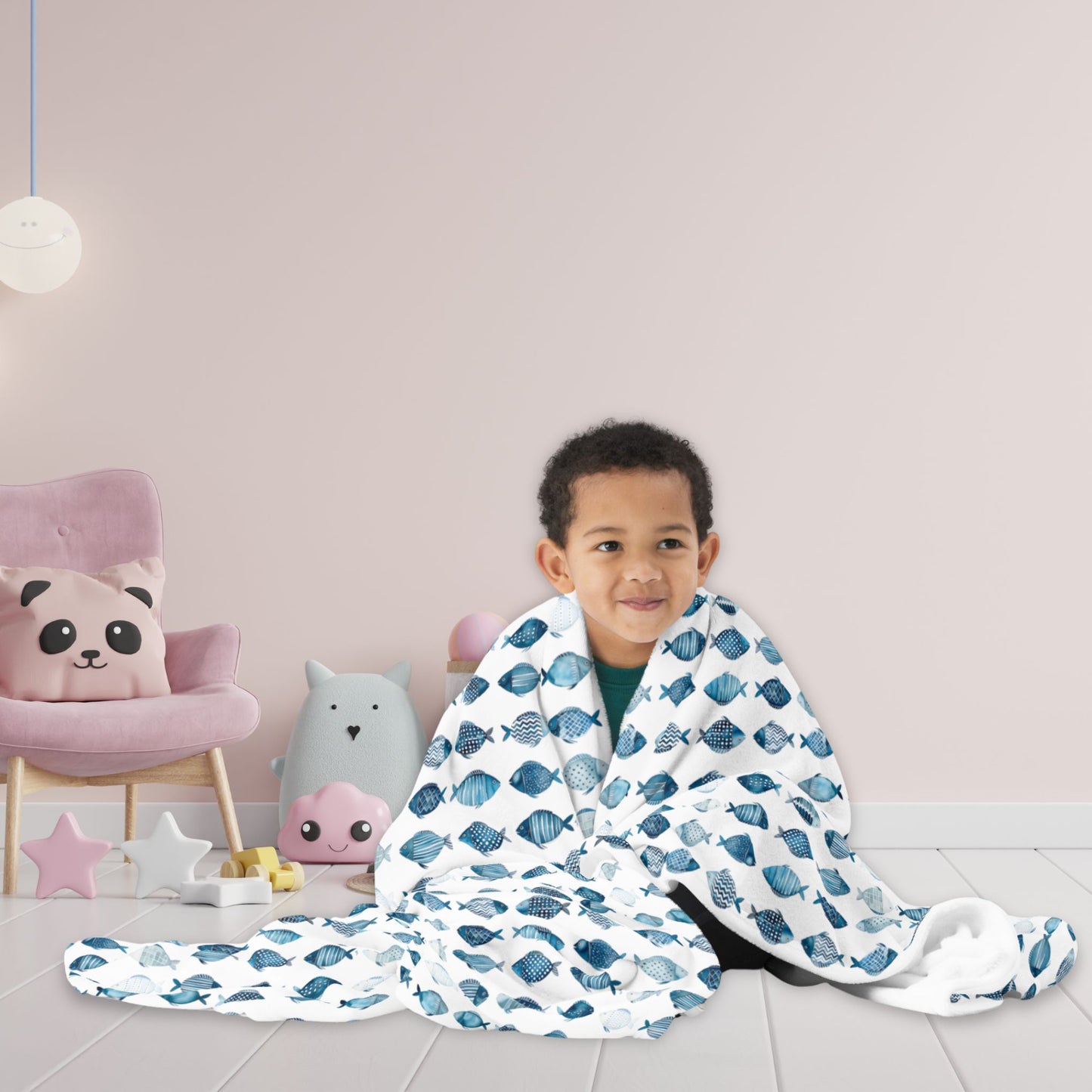 Blue School of Fish Cozy Plush Picnic Blanket