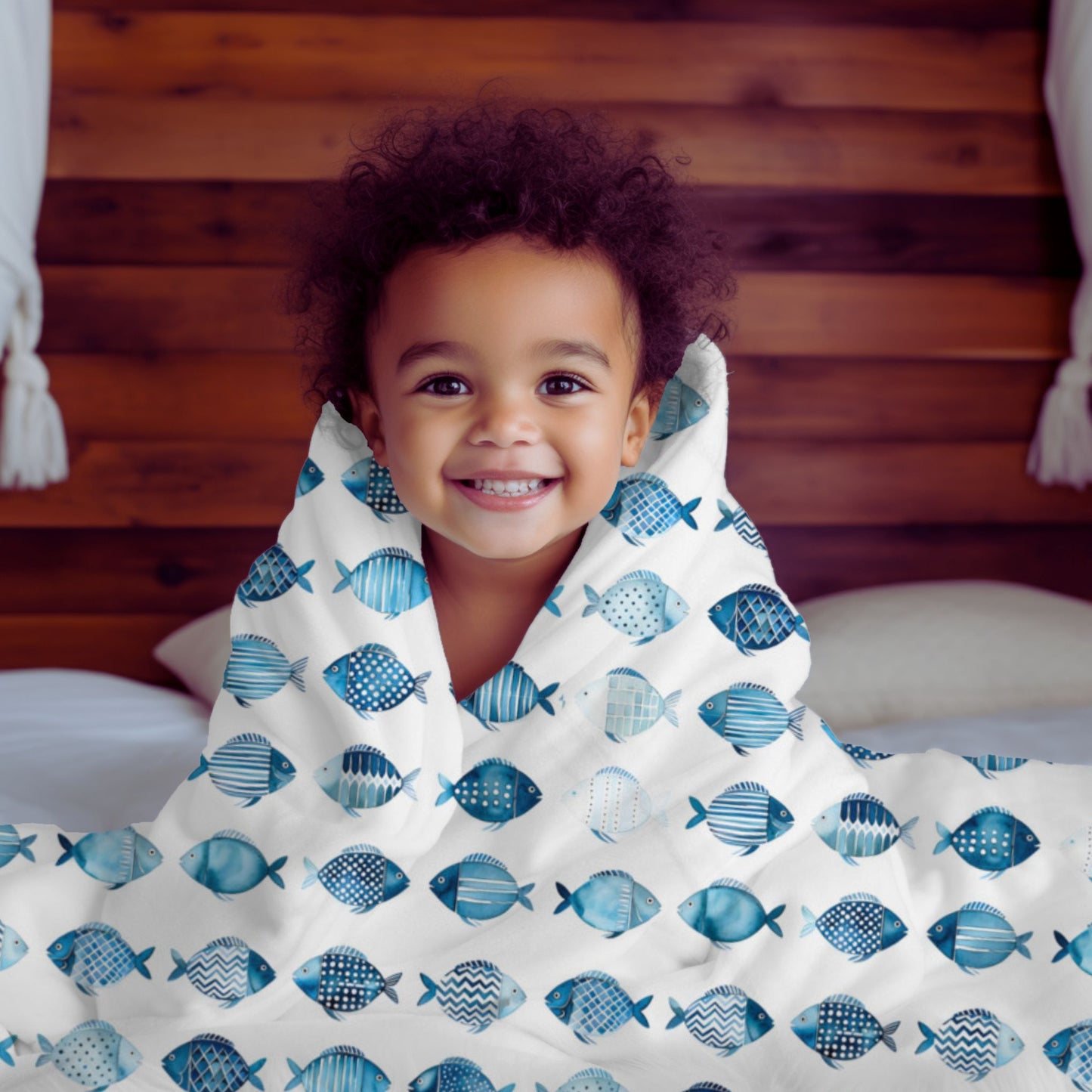 Blue School of Fish Cozy Plush Picnic Blanket